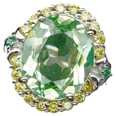 Nuevo Anillo de Plata de Ley de 7,65 Quilates de Peridoto Verde Menta y Zafiro talla Diamante Tamaño 6,25