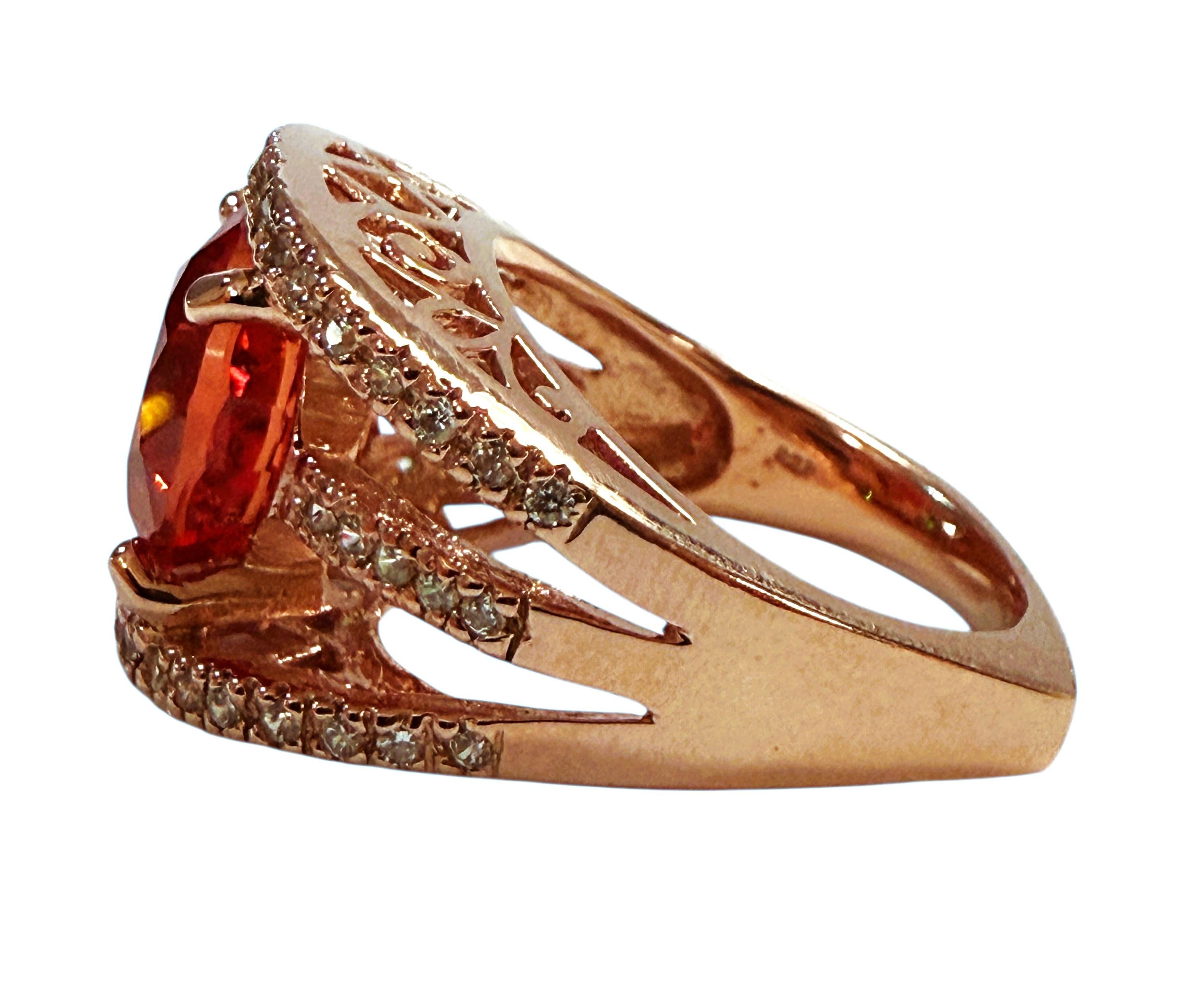 Neu 7,65 Karat Padparadscha & Diamantschliff Saphir 24k R Gold PL Sterling Ring (Art déco) im Angebot