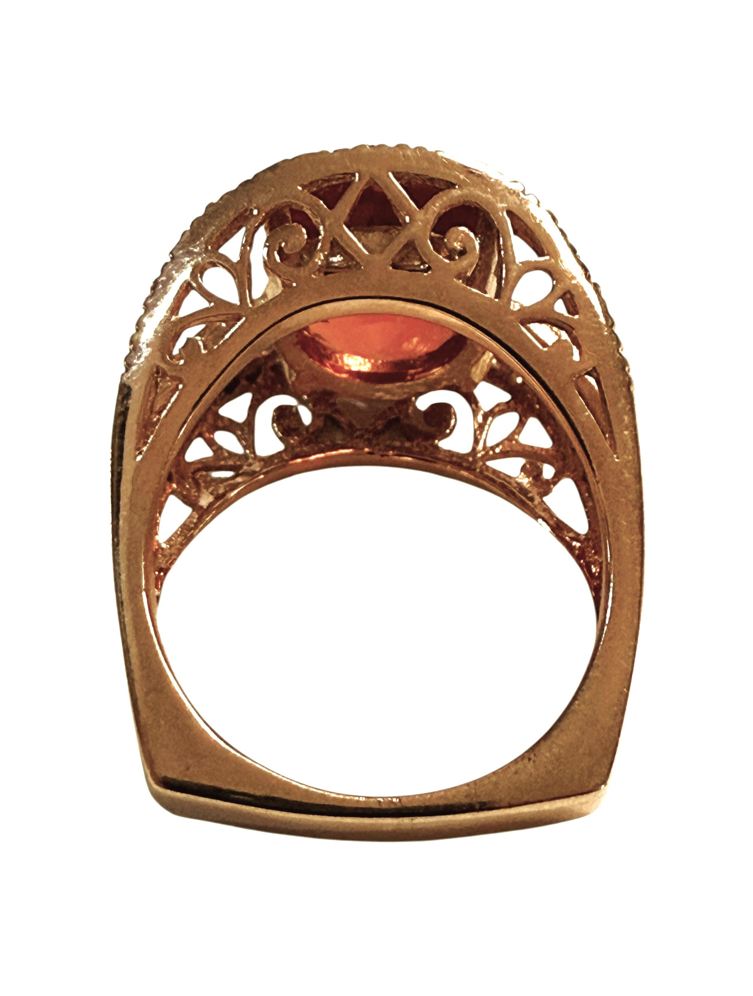 Neu 7,65 Karat Padparadscha & Diamantschliff Saphir 24k R Gold PL Sterling Ring (Rundschliff) im Angebot