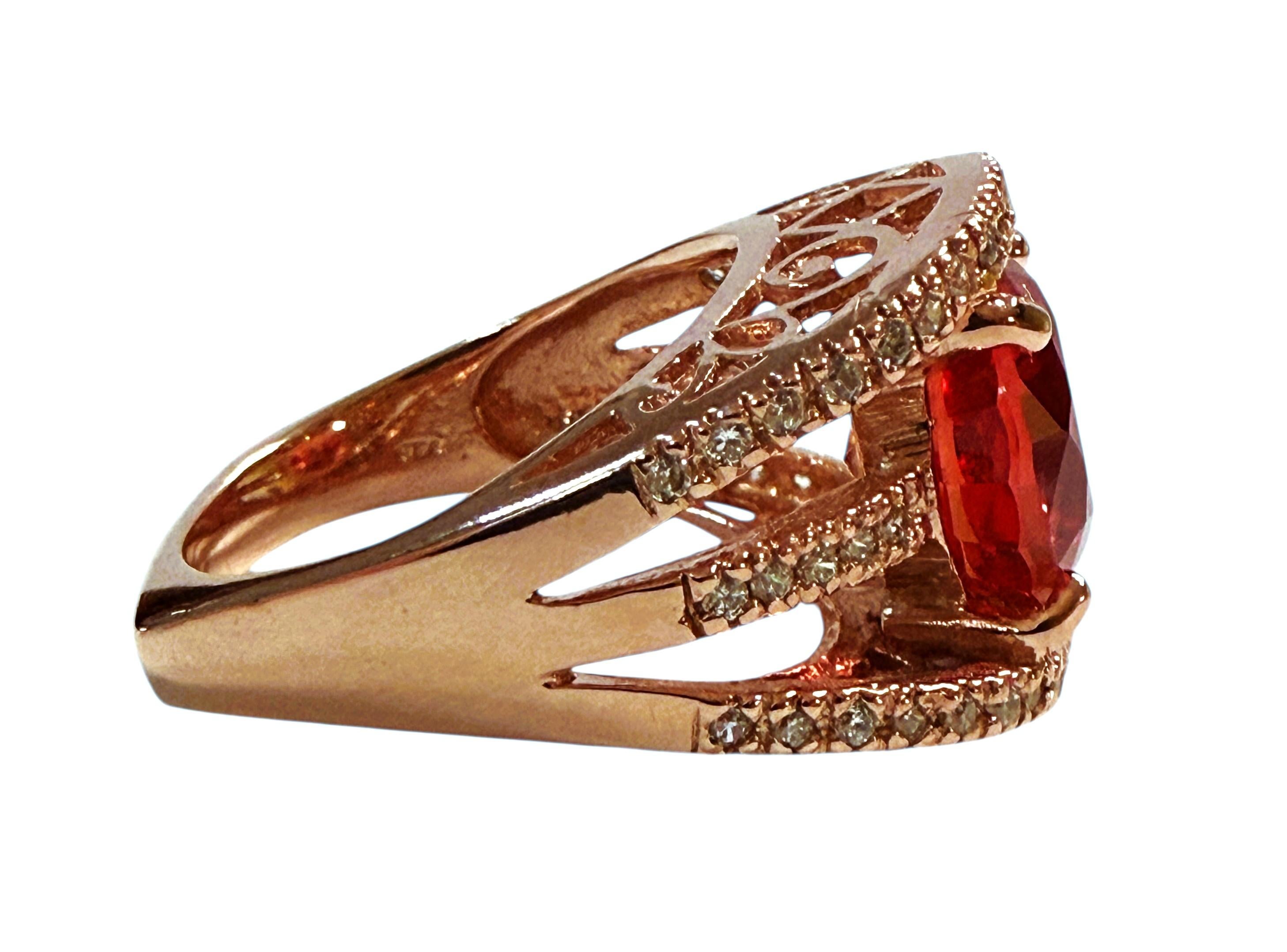 Neu 7,65 Karat Padparadscha & Diamantschliff Saphir 24k R Gold PL Sterling Ring im Zustand „Hervorragend“ im Angebot in Eagan, MN