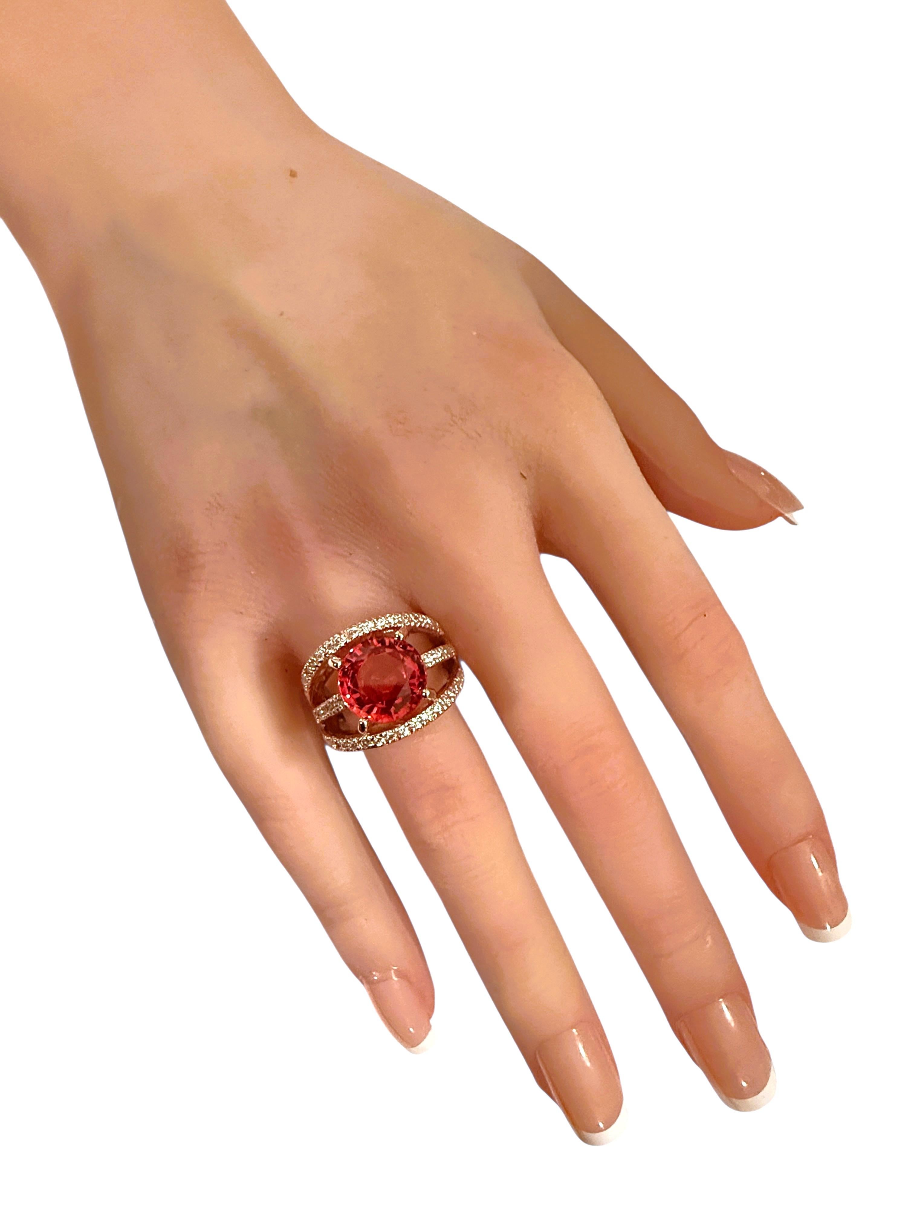 Neu 7,65 Karat Padparadscha & Diamantschliff Saphir 24k R Gold PL Sterling Ring Damen im Angebot