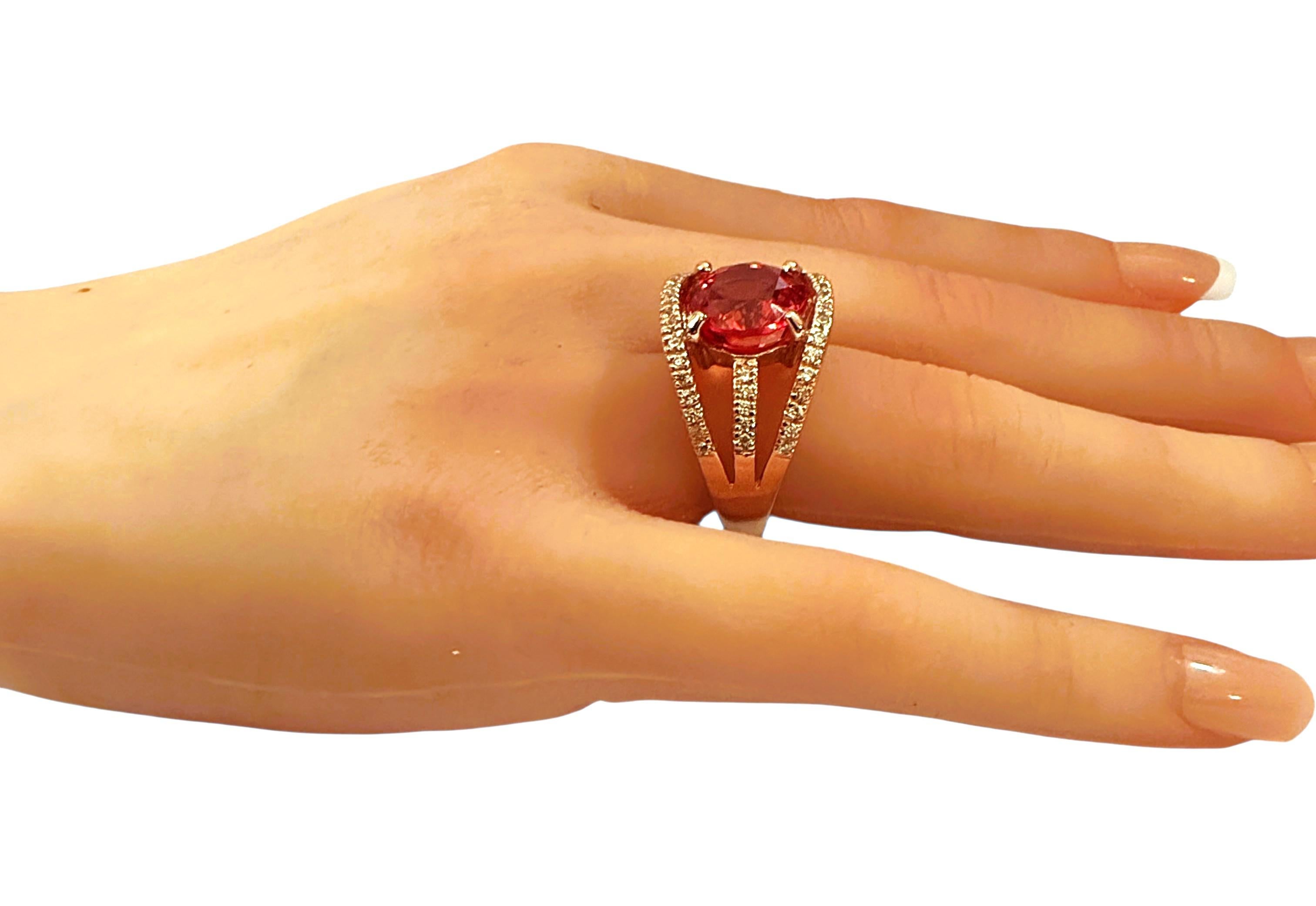 Neu 7,65 Karat Padparadscha & Diamantschliff Saphir 24k R Gold PL Sterling Ring im Angebot 2