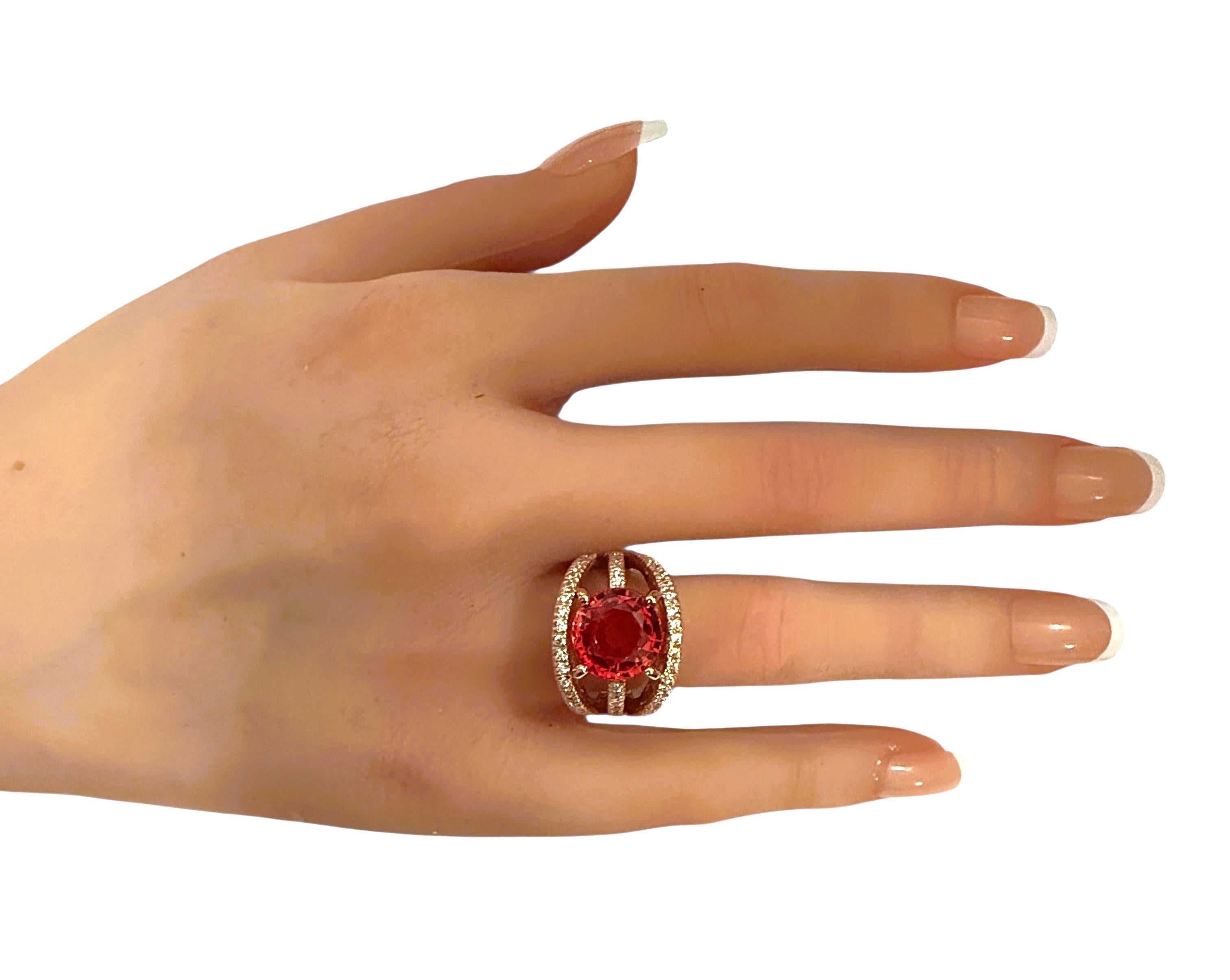 Neu 7,65 Karat Padparadscha & Diamantschliff Saphir 24k R Gold PL Sterling Ring im Angebot 3