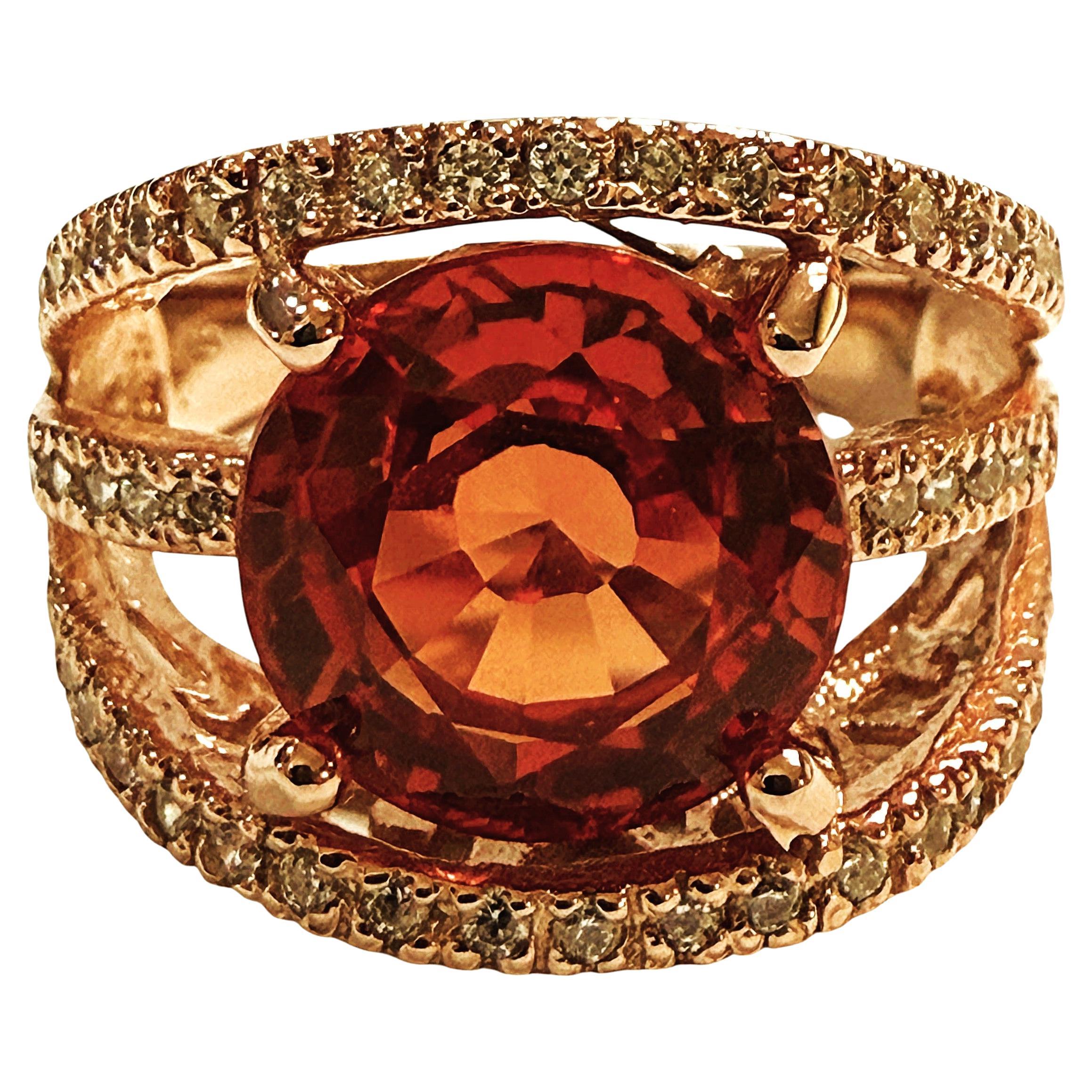 New 7,65 Carat Padparadscha 
Diamond Cut Sapphire 24k R Gold PL Sterling Ring