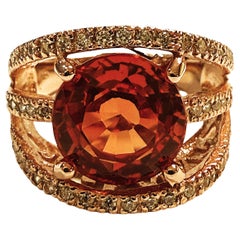 New 7.65 Carat Padparadscha 
Diamond Cut Sapphire 24k R Gold PL Sterling Ring
