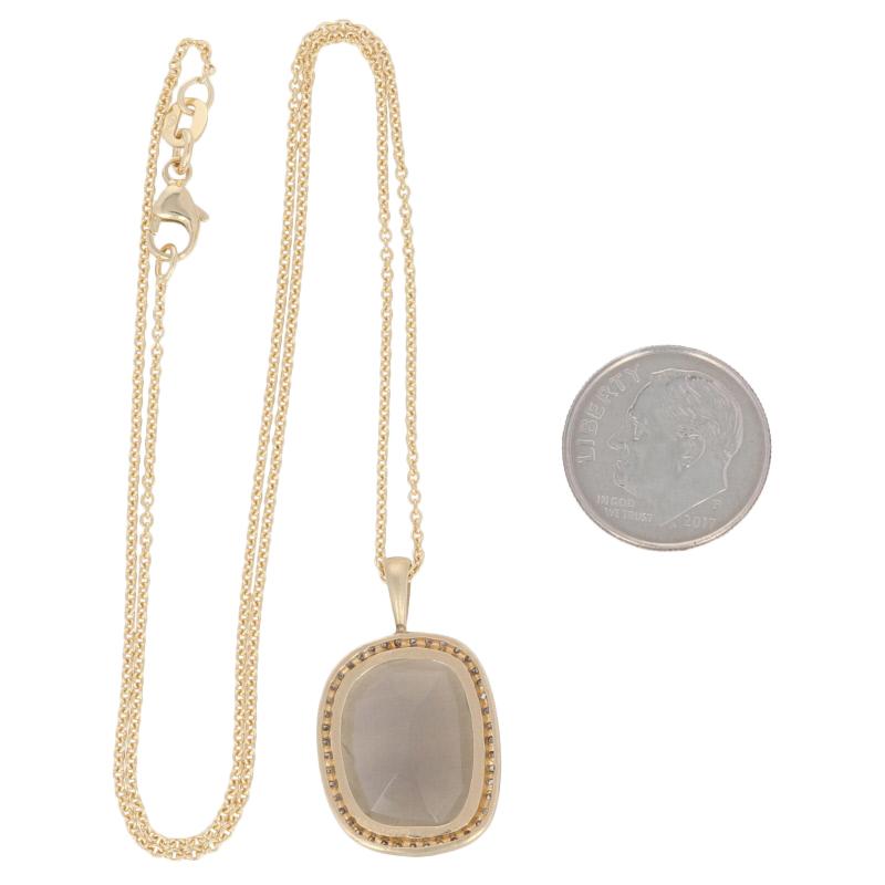Women's 7.70 Carat Smoky Moonstone and Diamond Pendant Necklace, 14 Karat Gold Halo