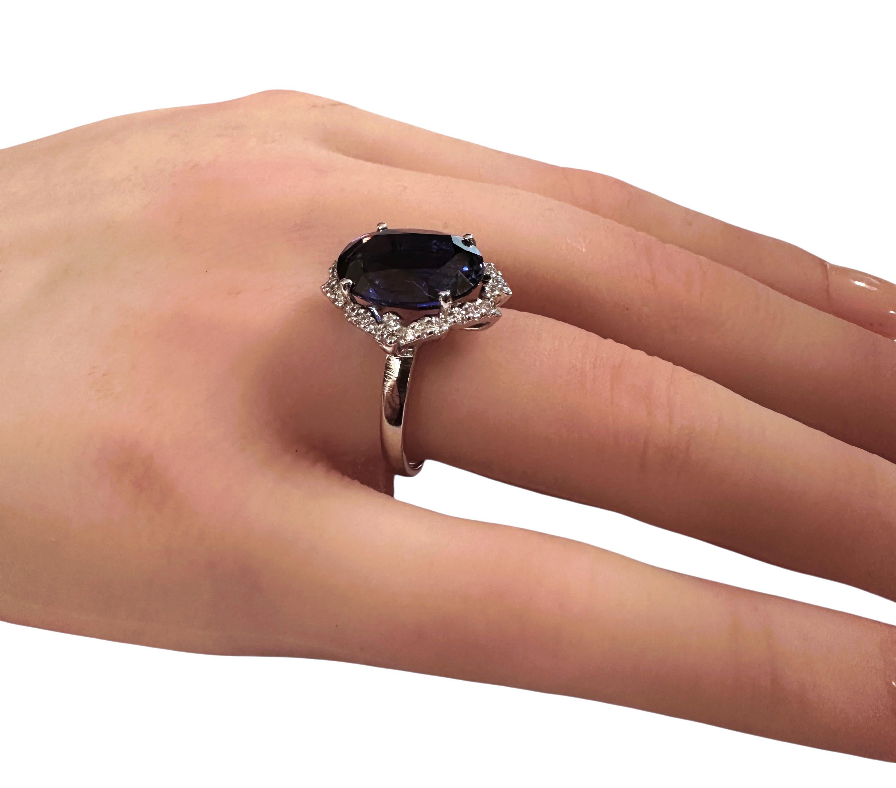 New 7.78 Carat Blue Sapphire & Diamond Cut Sapphire Sterling Silver Ring in vendita 4