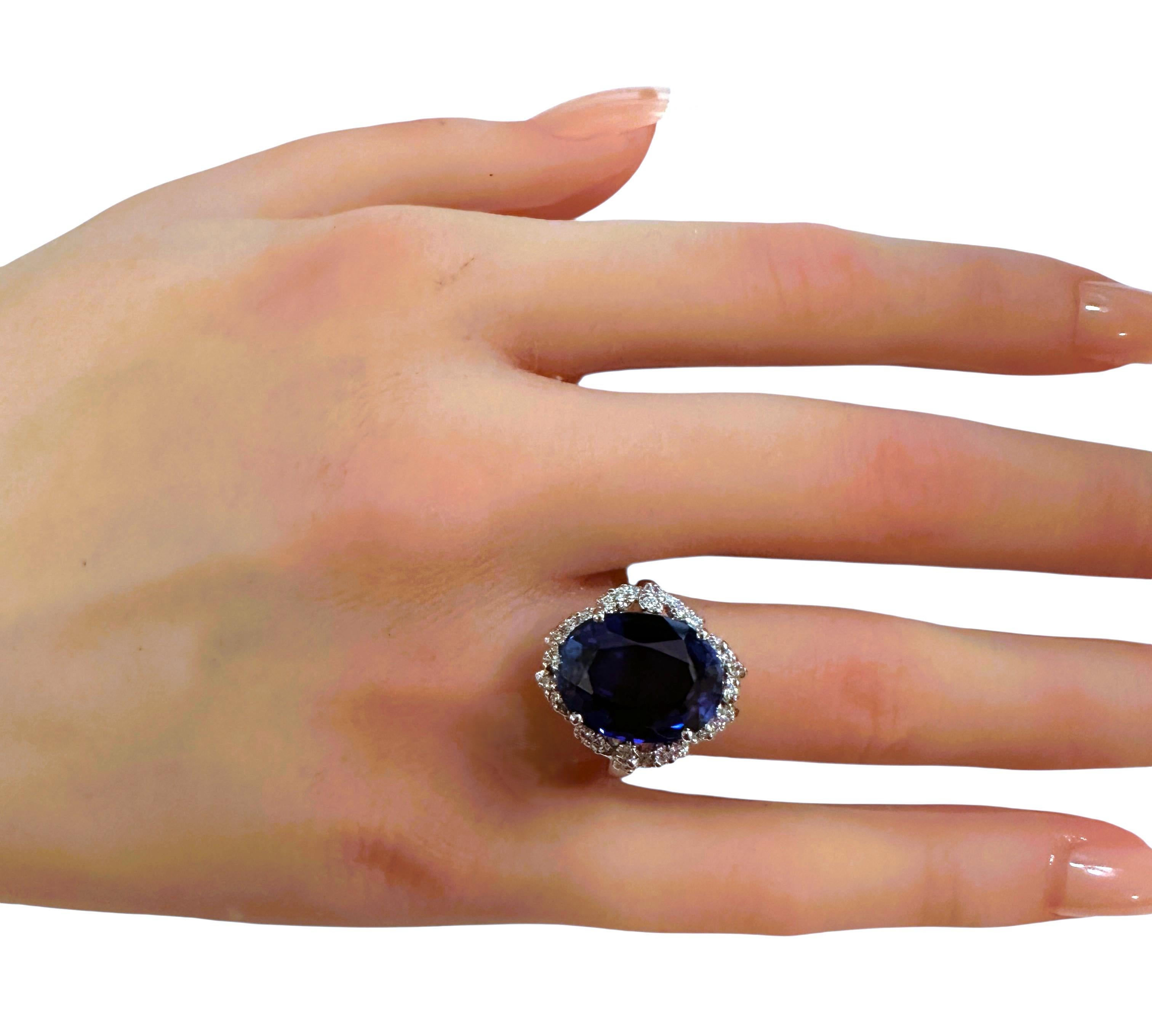 New 7.78 Carat Blue Sapphire & Diamond Cut Sapphire Sterling Silver Ring in vendita 5