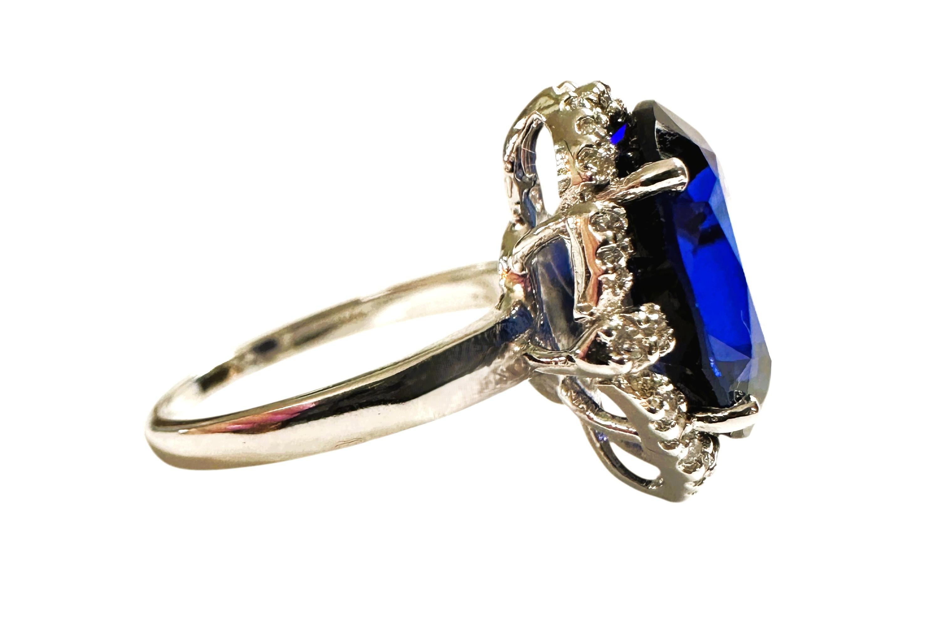 New 7.78 Carat Blue Sapphire & Diamond Cut Sapphire Sterling Silver Ring In condizioni Nuovo in vendita a Eagan, MN