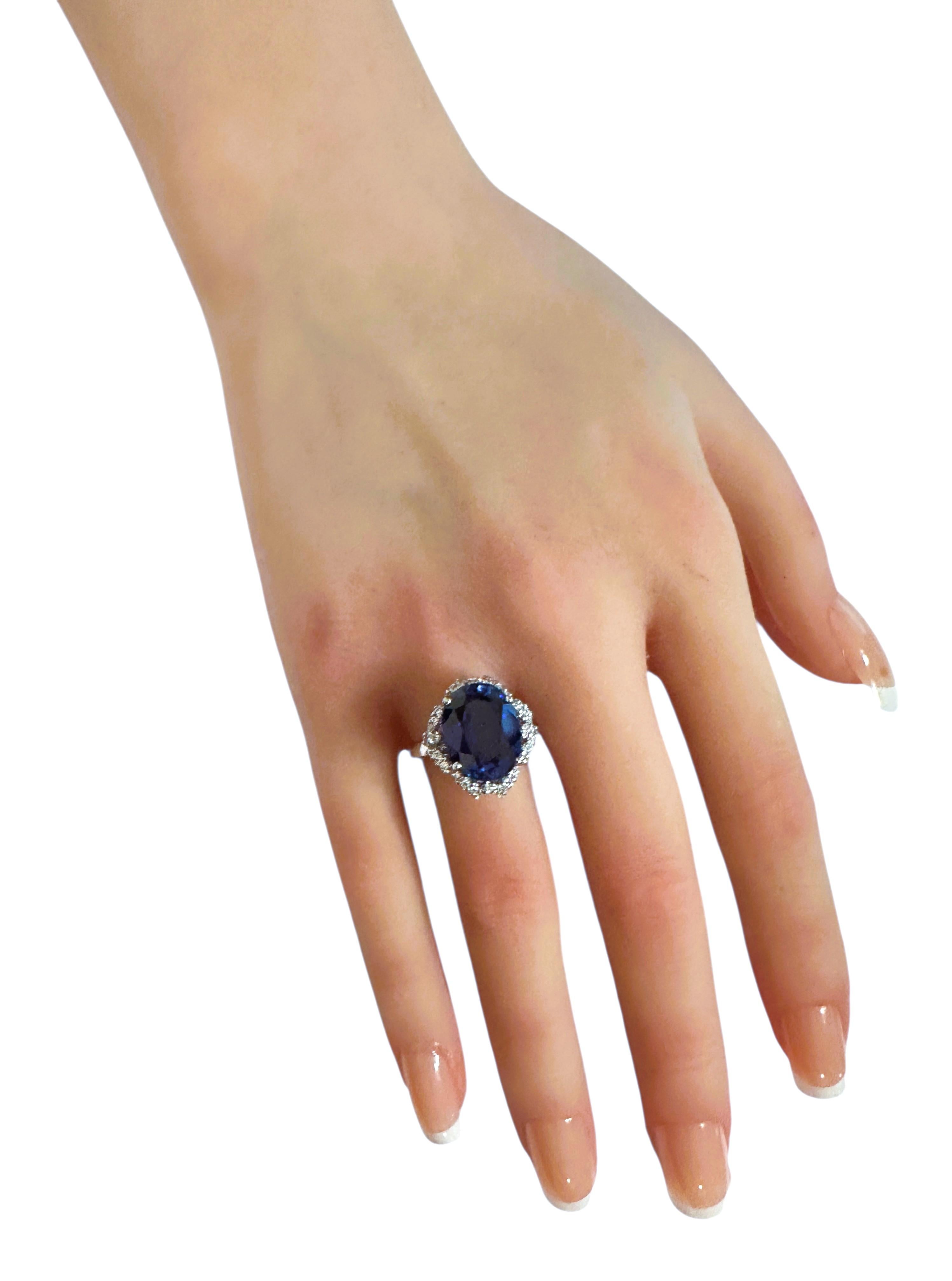 New 7.78 Carat Blue Sapphire & Diamond Cut Sapphire Sterling Silver Ring in vendita 1