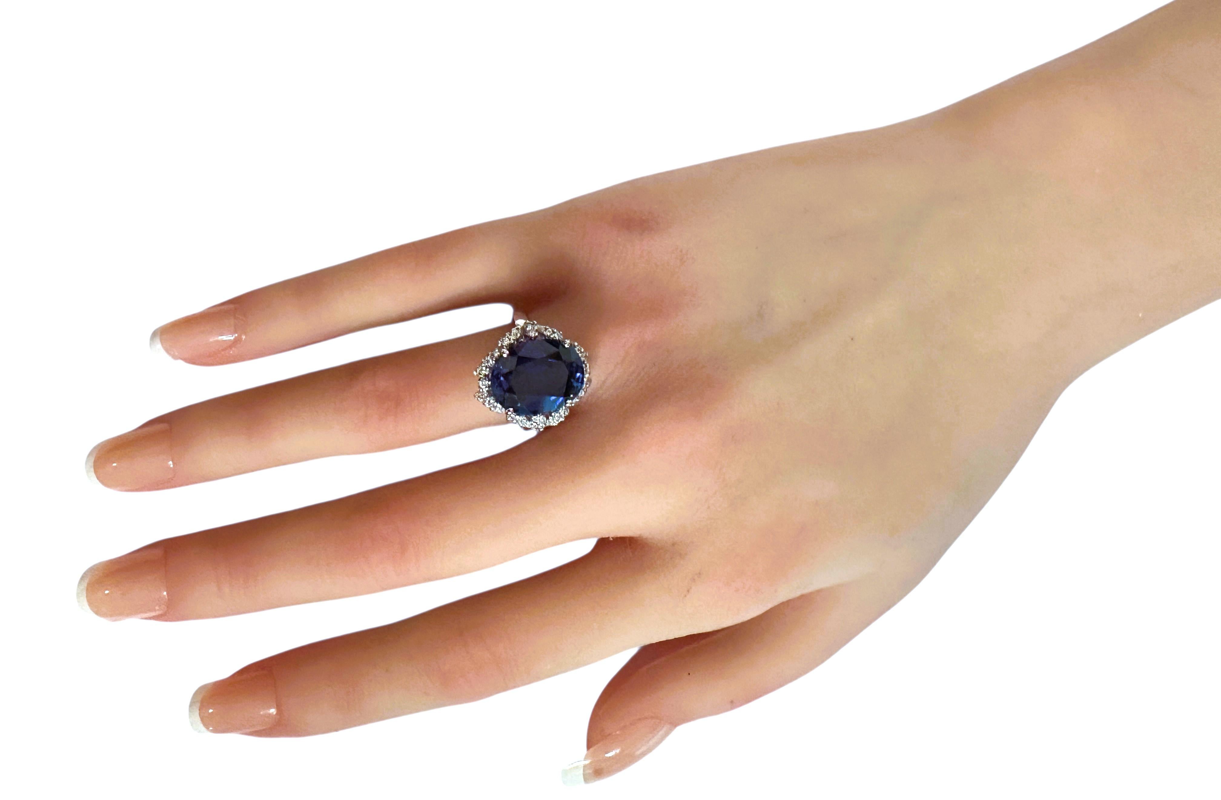 New 7.78 Carat Blue Sapphire & Diamond Cut Sapphire Sterling Silver Ring in vendita 2