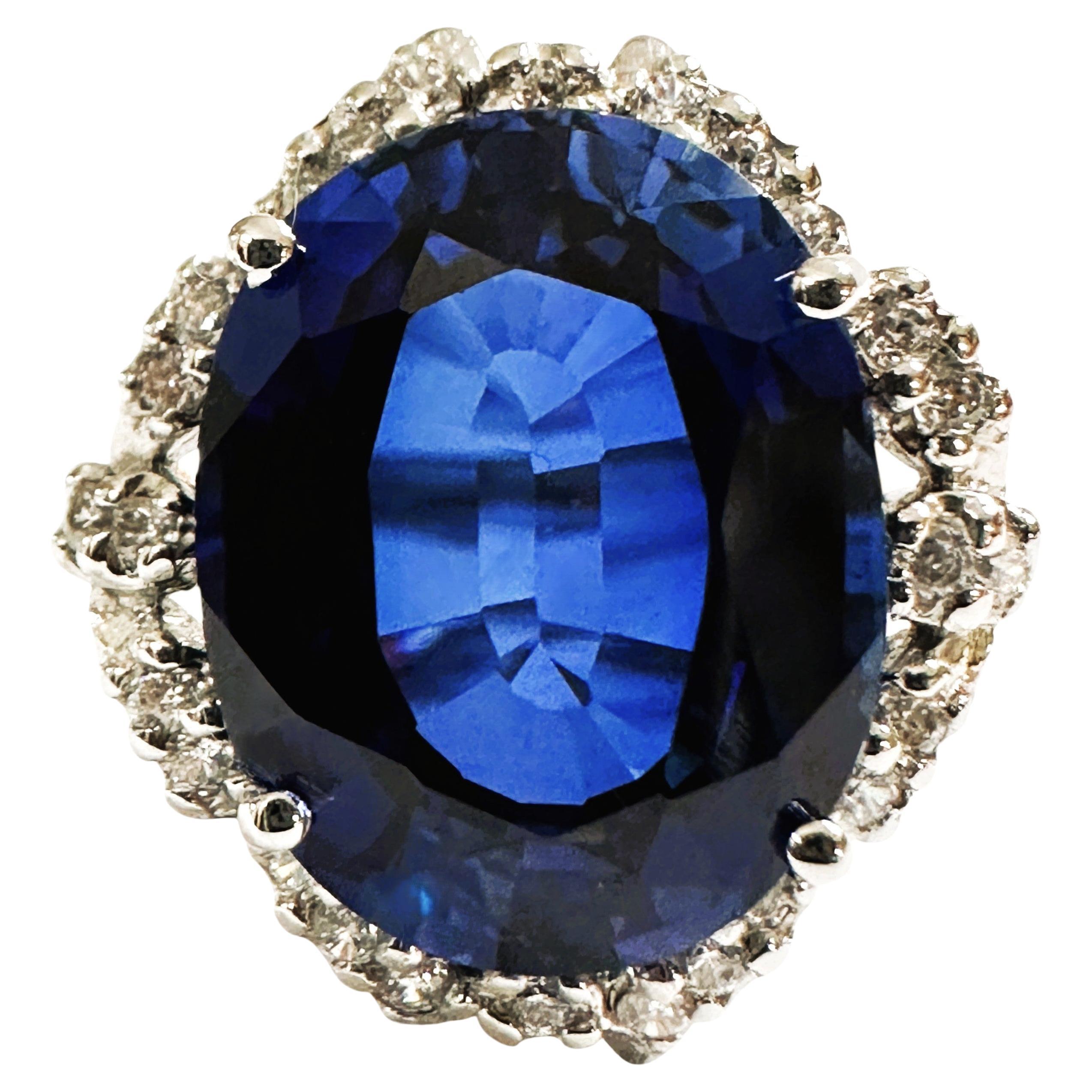 New 7.78 Carat Blue Sapphire & Diamond Cut Sapphire Sterling Silver Ring