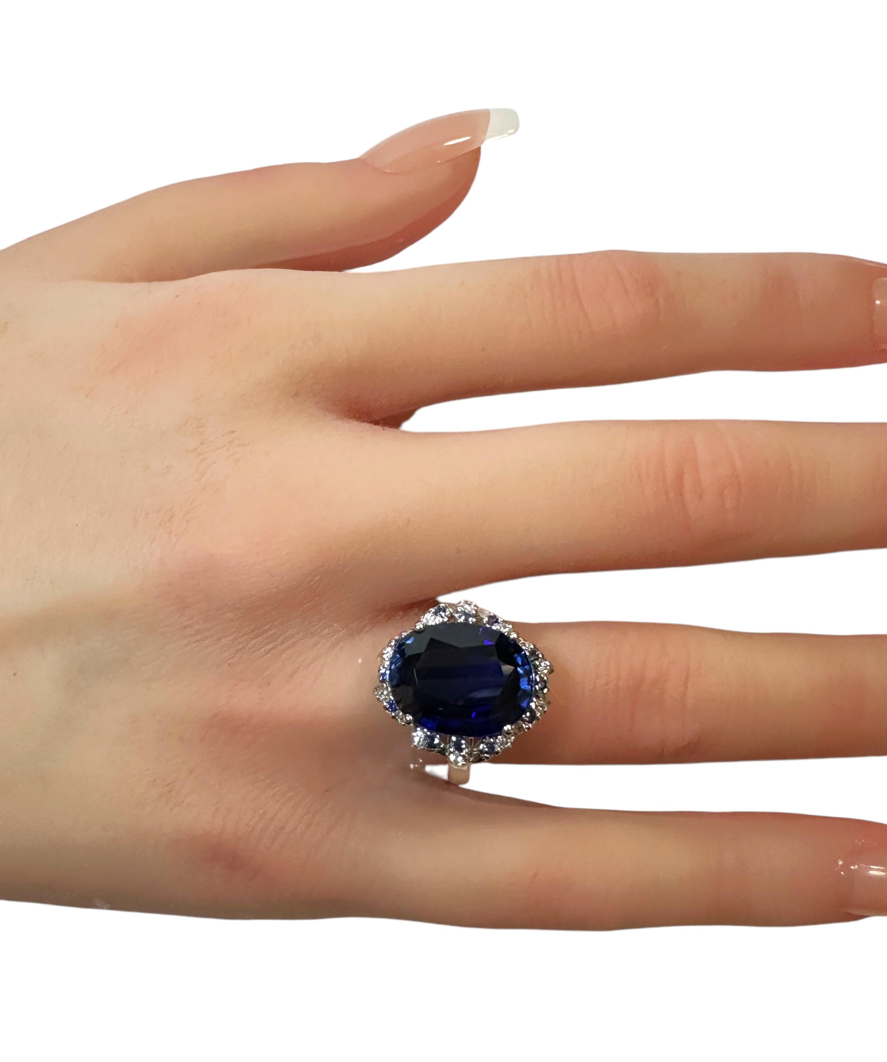 New 7.78 Carat Deep Blue Sapphire & Diamond Cut Sapphire Sterling Silver Ring 4