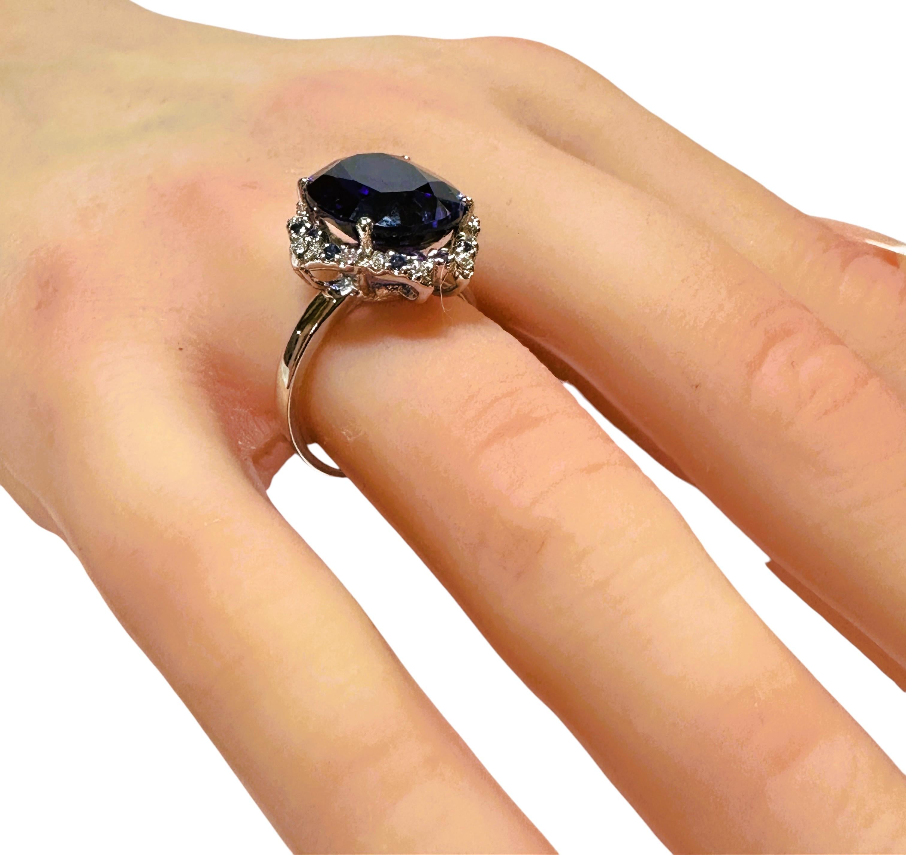 Women's New 7.78 Carat Deep Blue Sapphire & Diamond Cut Sapphire Sterling Silver Ring