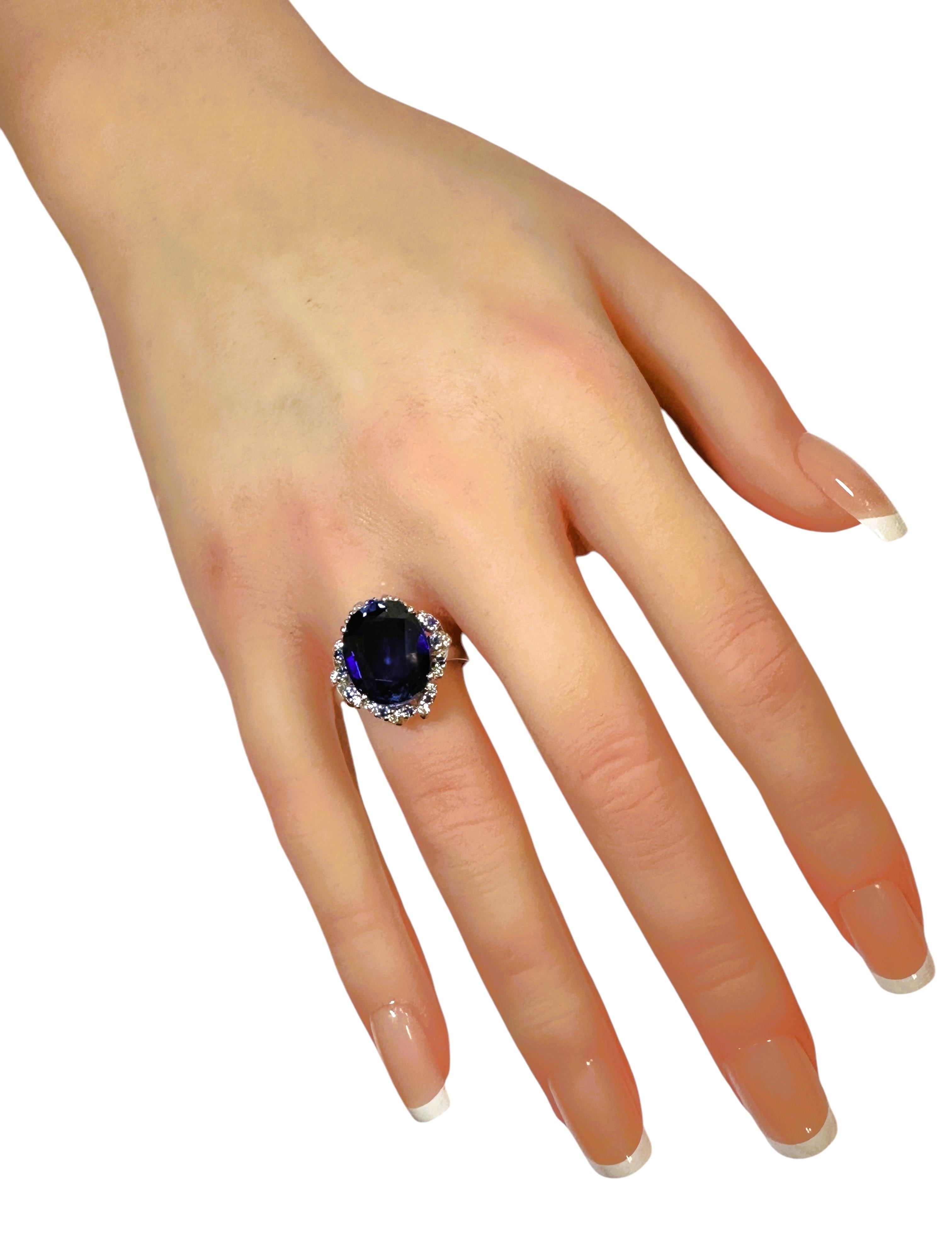 New 7.78 Carat Deep Blue Sapphire & Diamond Cut Sapphire Sterling Silver Ring 2