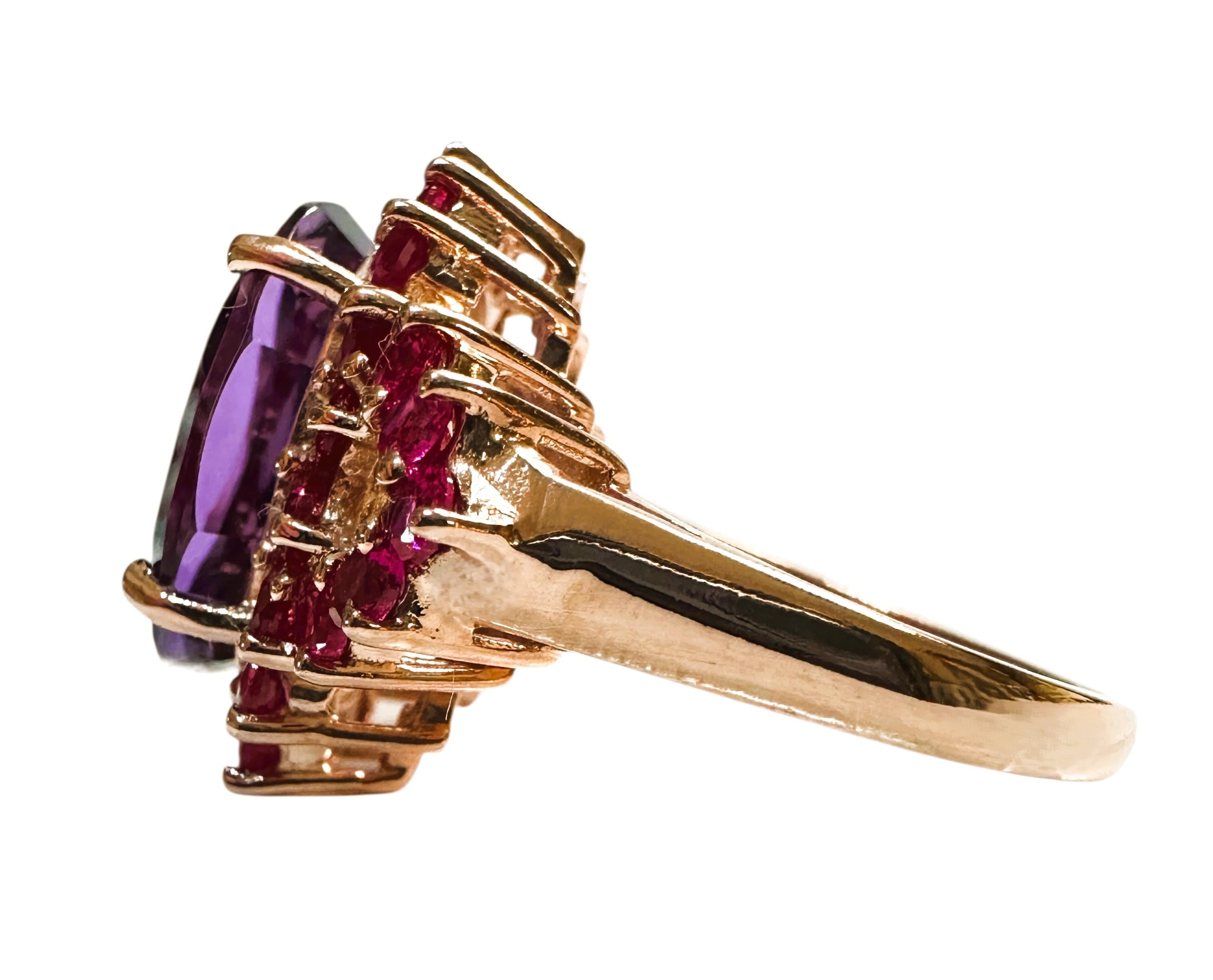 Art Deco New 7.8 Carat Amethyst & Diamond Cut Sapphire Rose Gold PL Sterling Ring