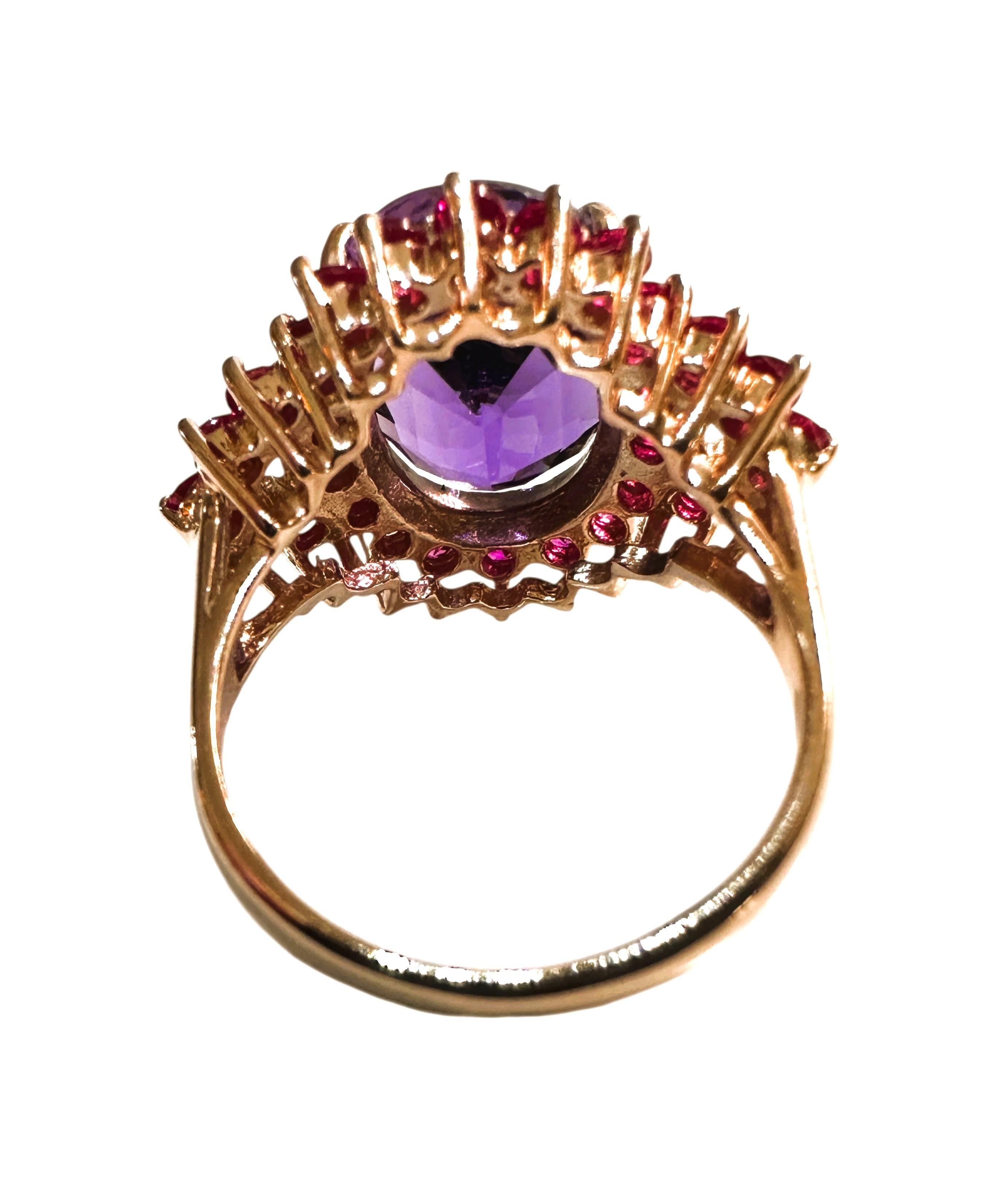 Oval Cut New 7.8 Carat Amethyst & Diamond Cut Sapphire Rose Gold PL Sterling Ring