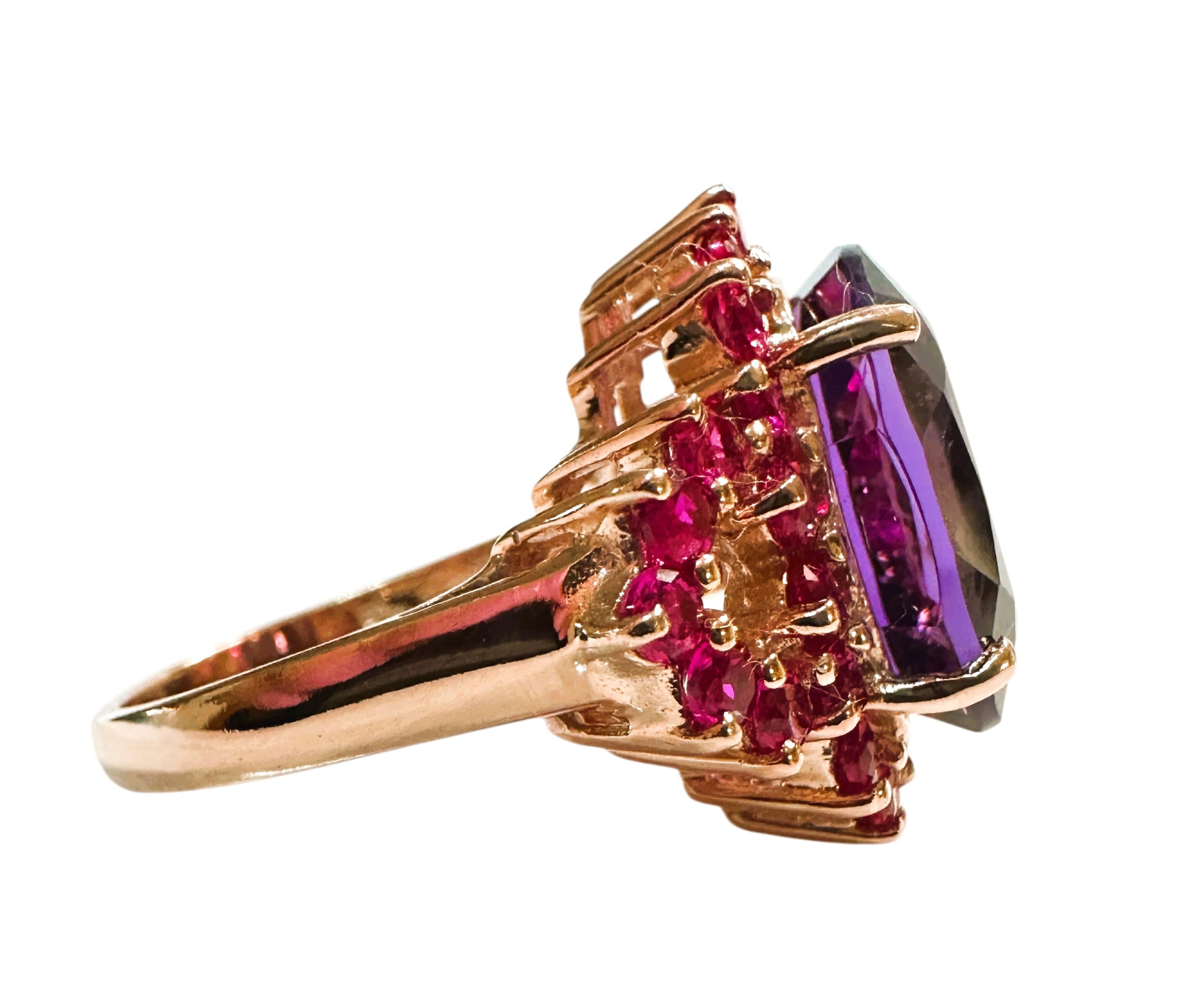 New 7.8 Carat Amethyst & Diamond Cut Sapphire Rose Gold PL Sterling Ring In New Condition In Eagan, MN