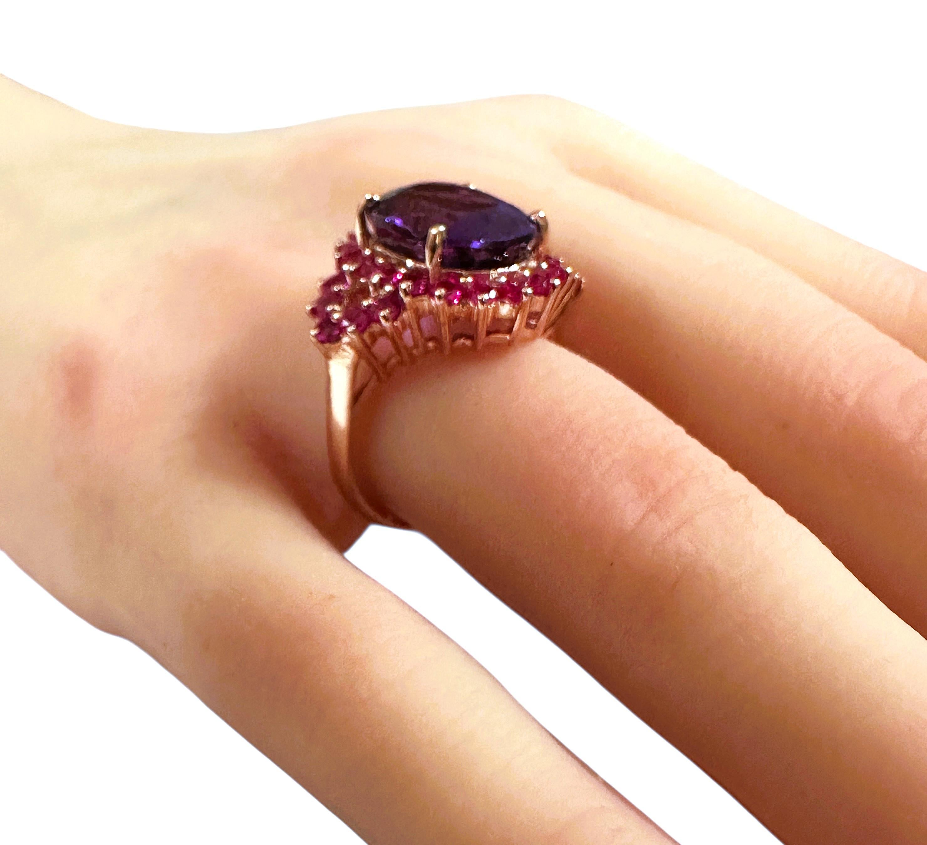 Women's New 7.8 Carat Amethyst & Diamond Cut Sapphire Rose Gold PL Sterling Ring