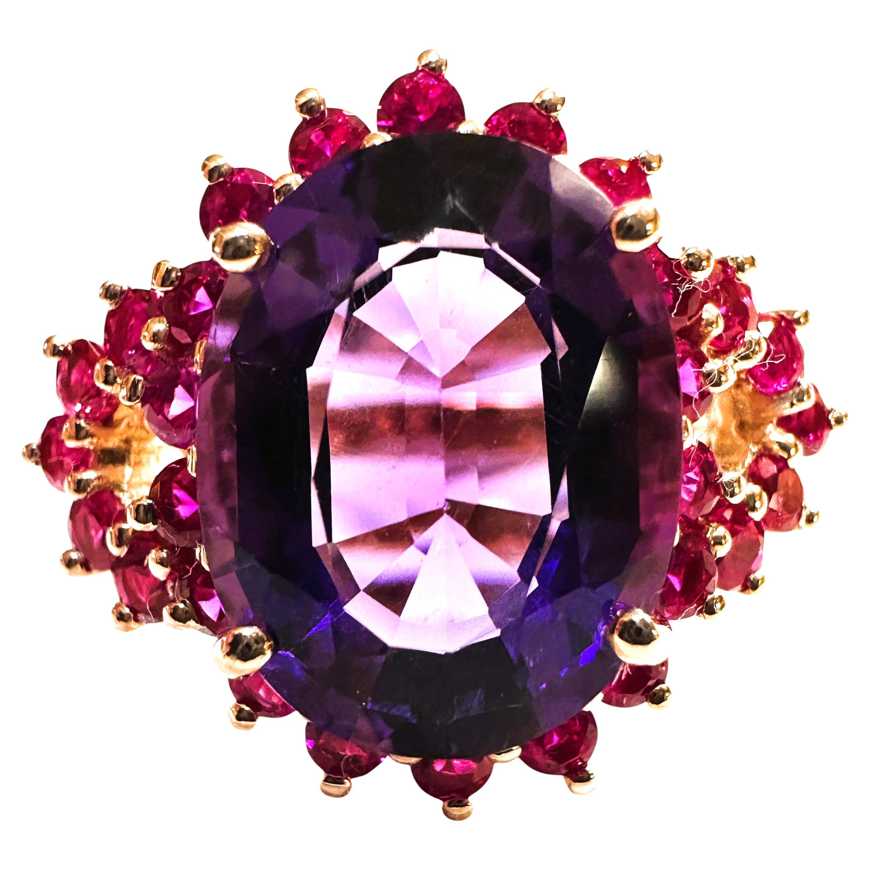 Nuevo Anillo de oro rosa PL de ley con amatista de 7.8 quilates y zafiro talla diamante