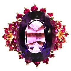 Nuevo Anillo de oro rosa PL de ley con amatista de 7.8 quilates y zafiro talla diamante