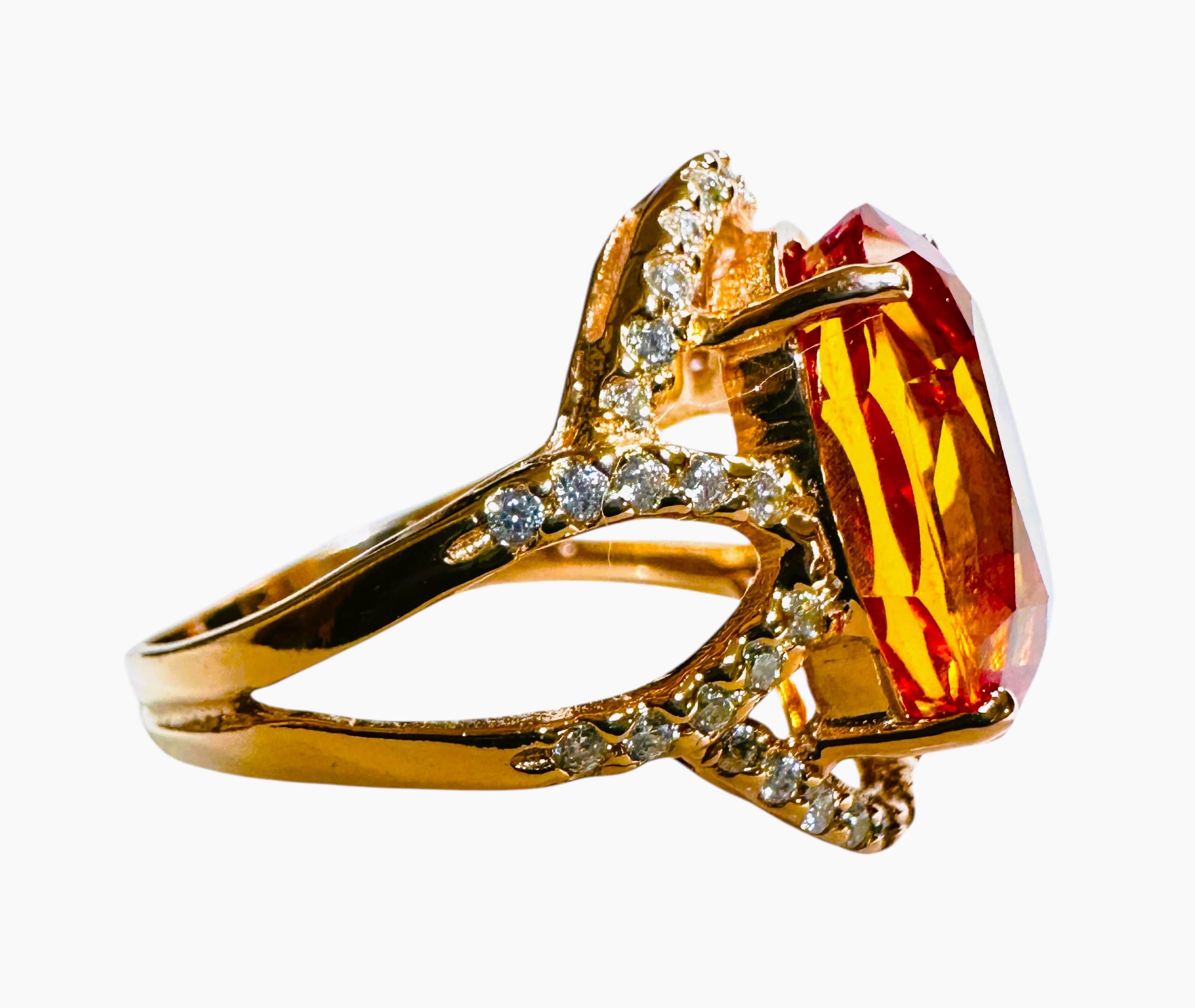 Art Deco New 7.81 Carat Whiskey Yellow Sapphire & Diamond Cut Sapphire RG Sterling Ring For Sale