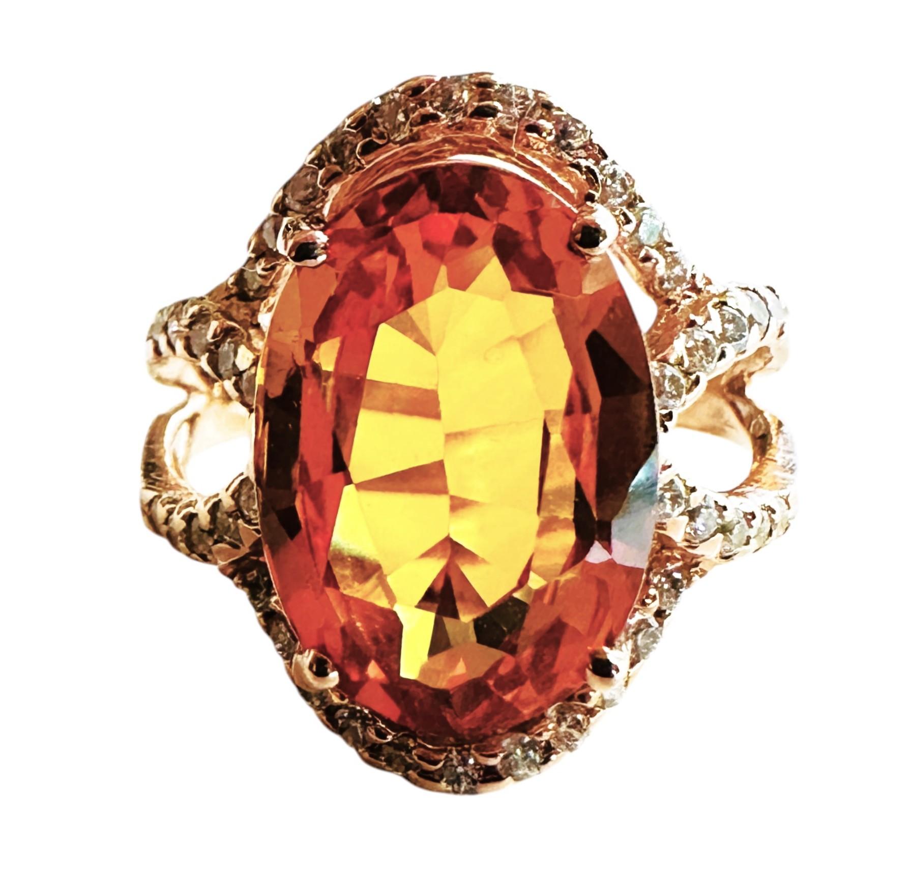 New 7.81 Carat Whiskey Yellow Sapphire & Diamond Cut Sapphire RG Sterling Ring In New Condition For Sale In Eagan, MN