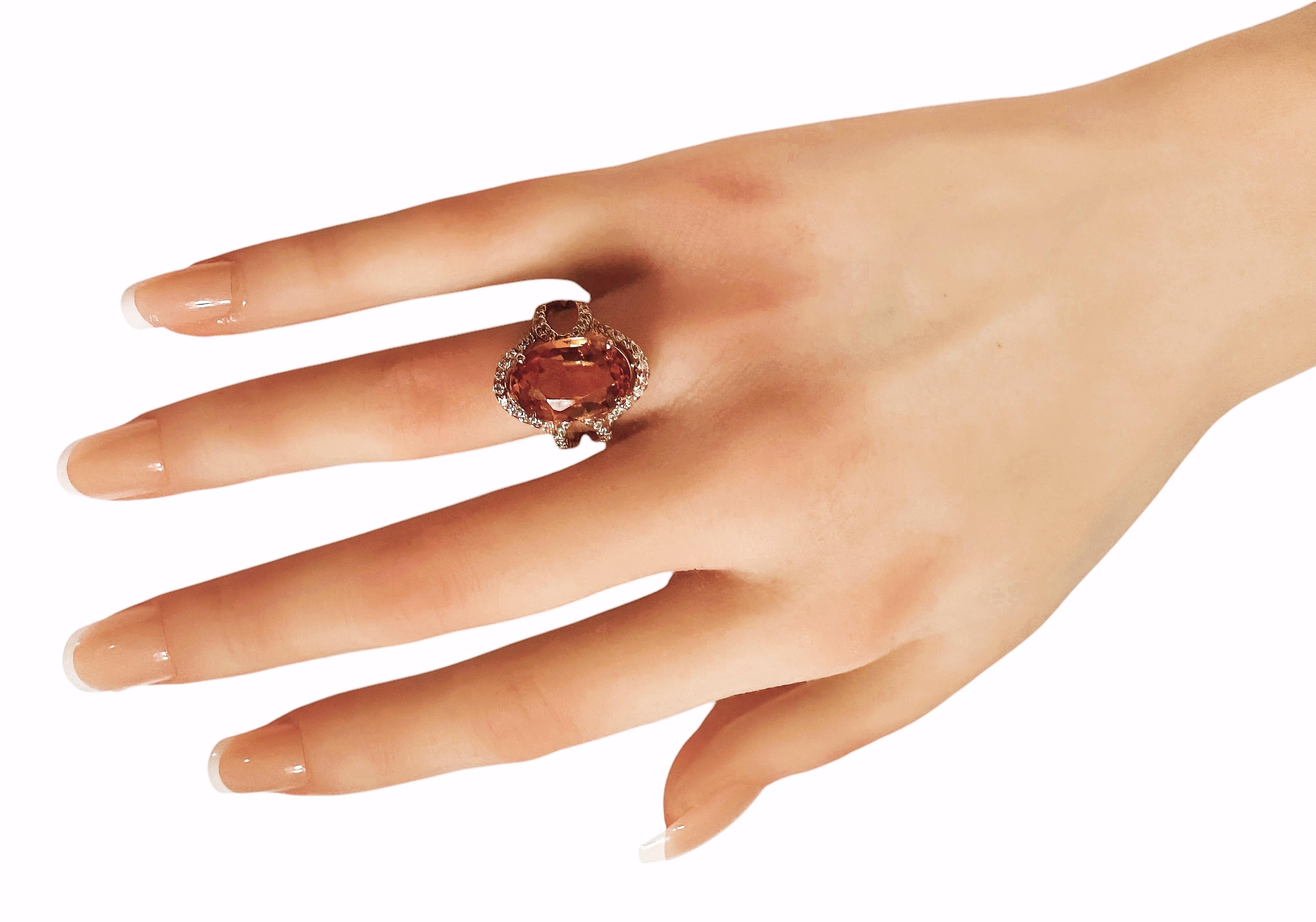 New 7.81 Carat Whiskey Yellow Sapphire & Diamond Cut Sapphire RG Sterling Ring For Sale 3
