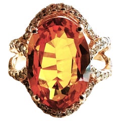 Nuevo Anillo de Plata de Ley RG con Zafiro Amarillo Whiskey de 7,81 Quilates y Zafiro talla Diamante