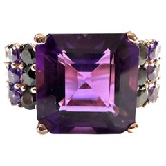 New 7.88 Carat Amethyst & Diamond Cut Sapphires R Gold PL Sterling Silver Ring