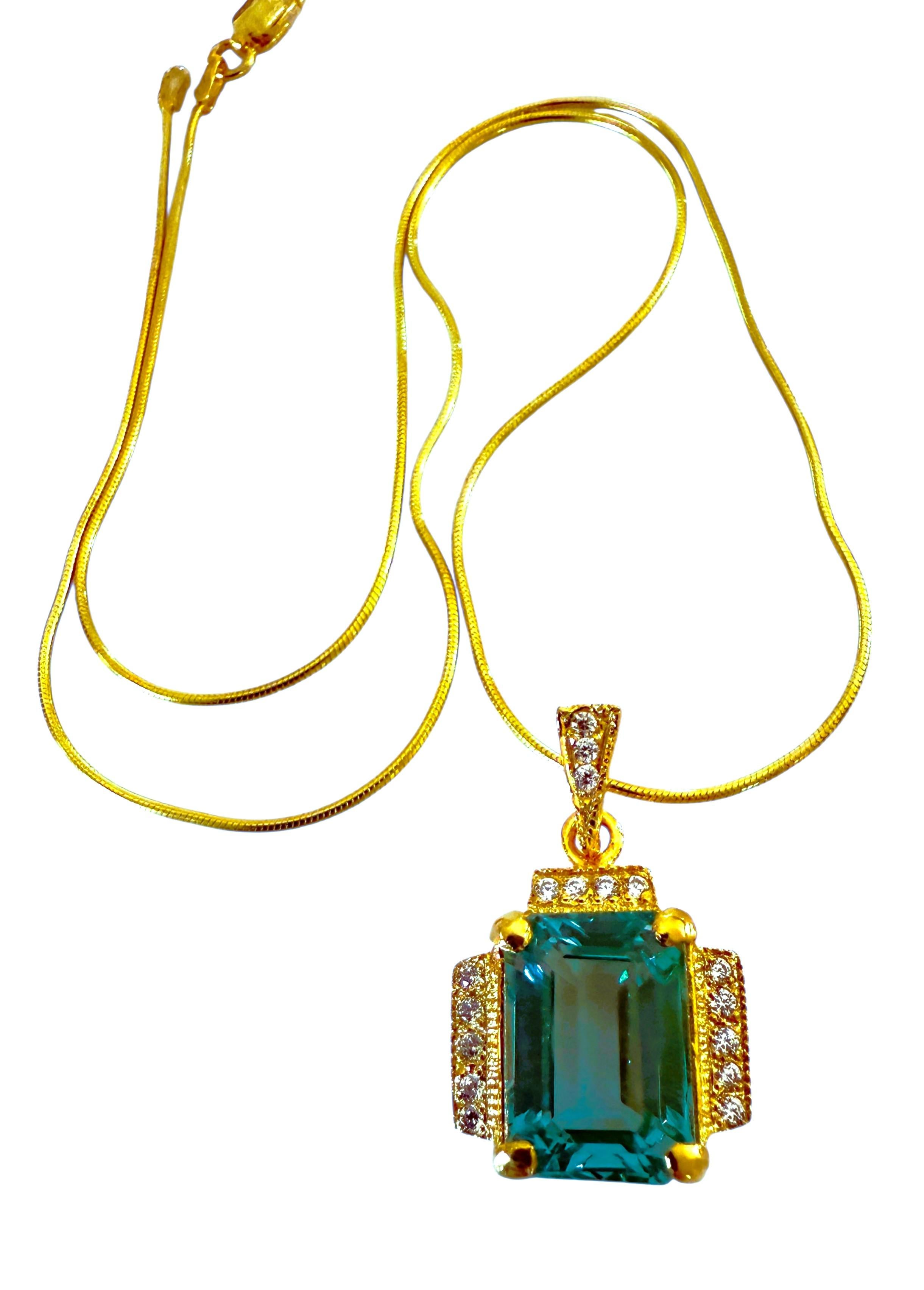 Art Déco New 7.9 Carat Paraiba Tourmaline & Diamond Cut Sapphire Gold PL Sterling Necklac in vendita