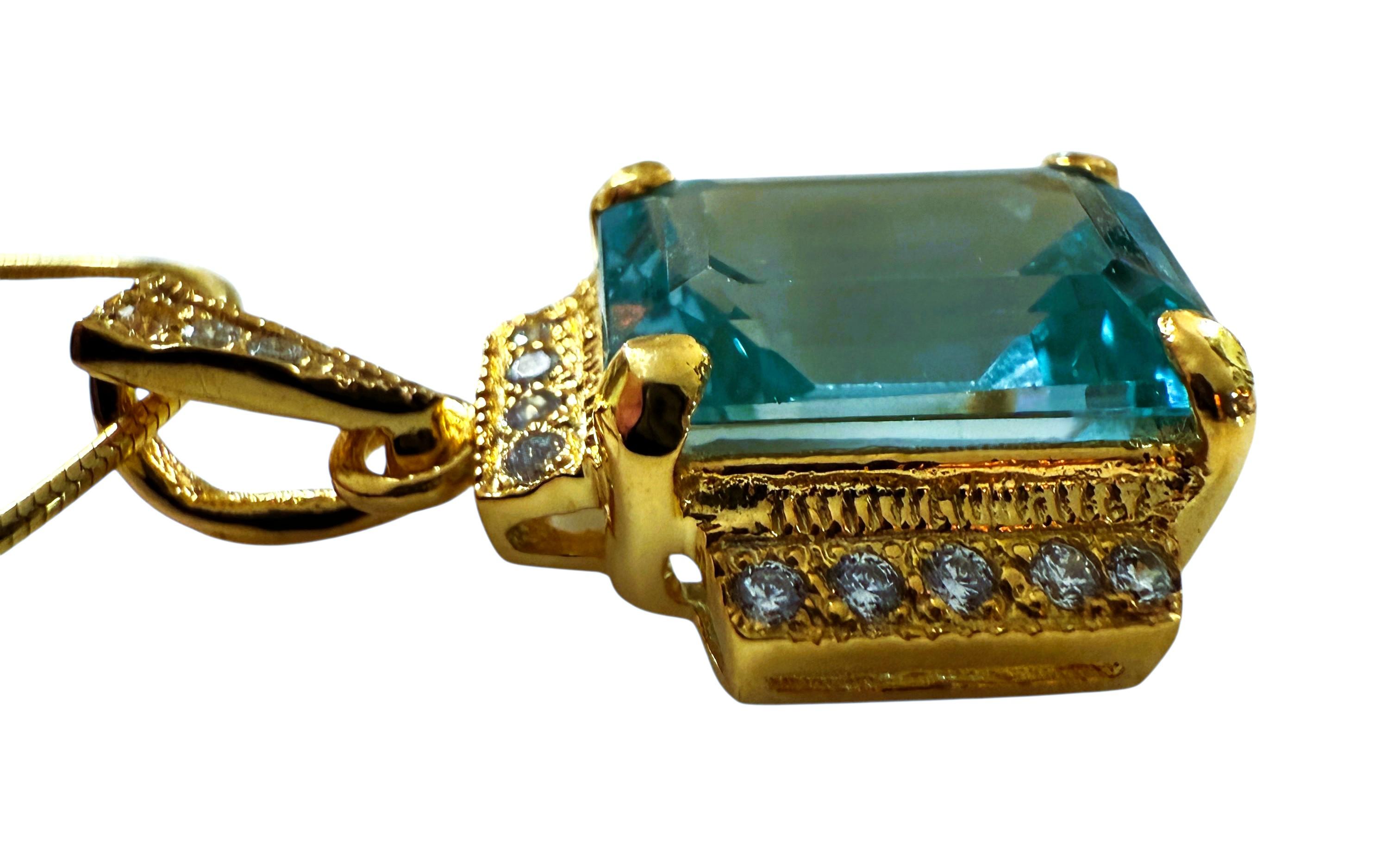 Taglio smeraldo New 7.9 Carat Paraiba Tourmaline & Diamond Cut Sapphire Gold PL Sterling Necklac in vendita