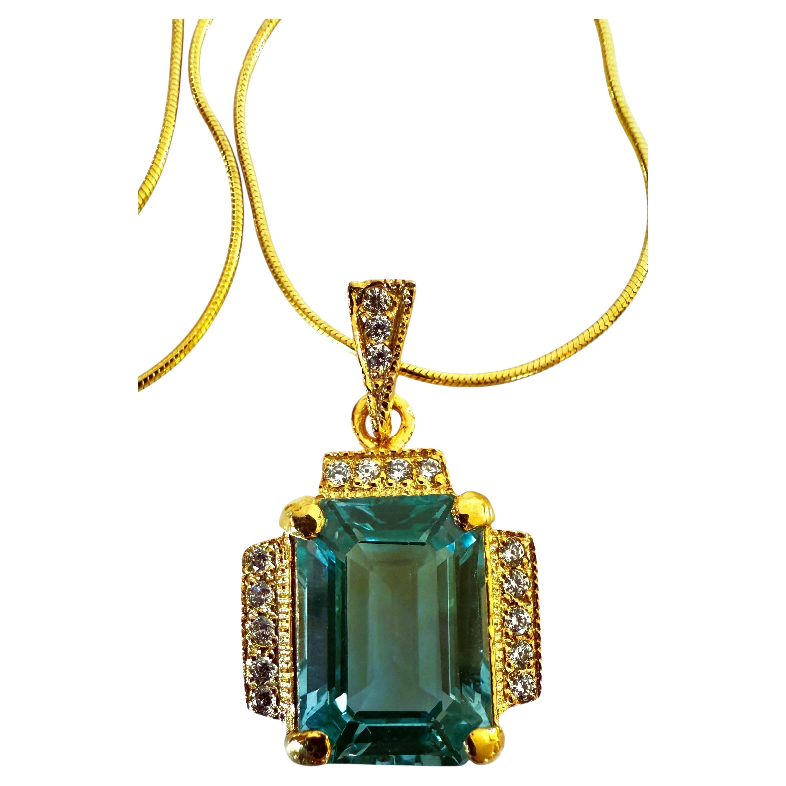 New 7.9 Carat Paraiba Tourmaline & Diamond Cut Sapphire Gold PL Sterling Necklac in vendita