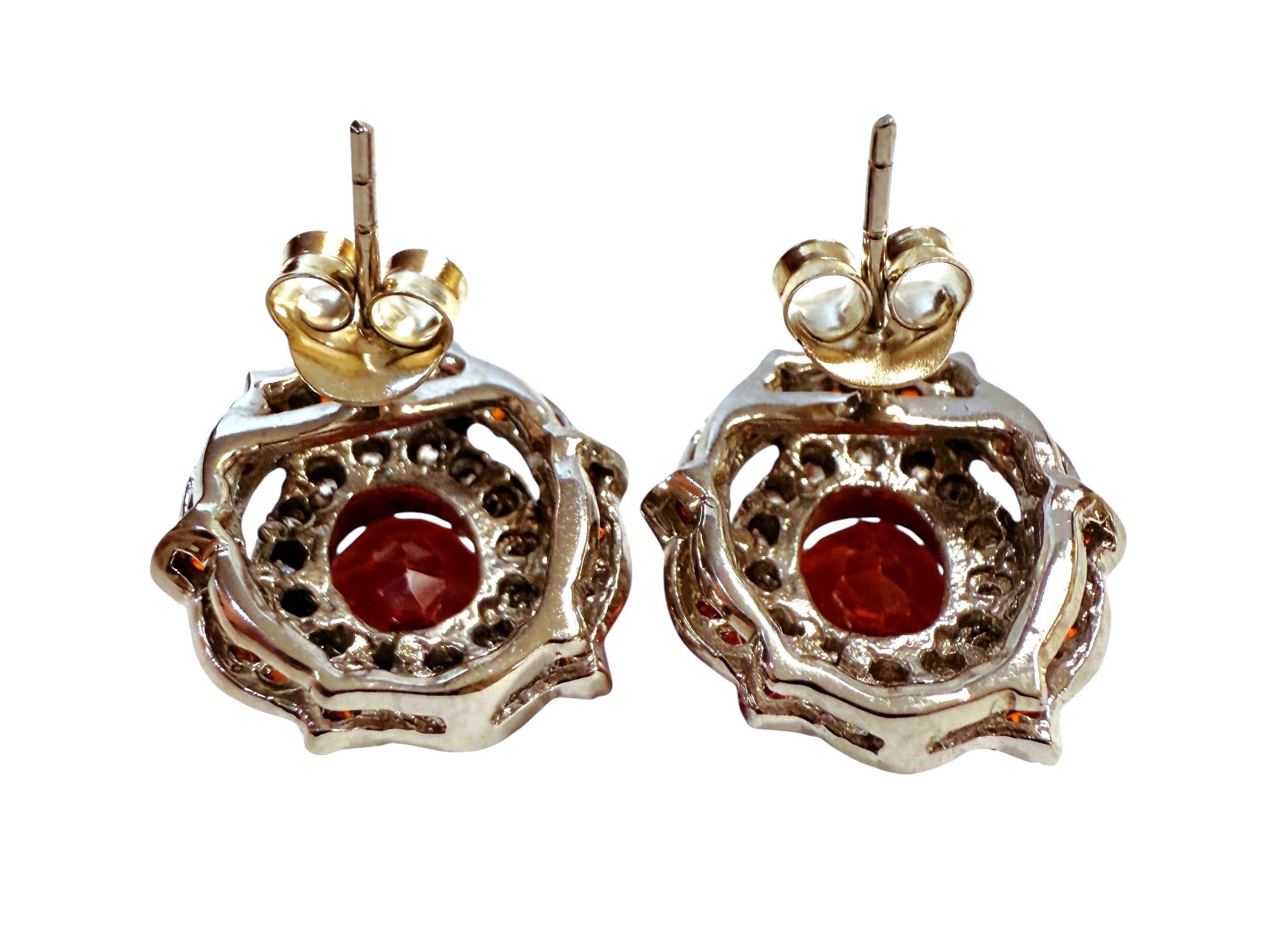Oval Cut New 7.9 Ct Sunset Orange Sapphire & Diamond Cut Sapphire Sterling Earrings For Sale