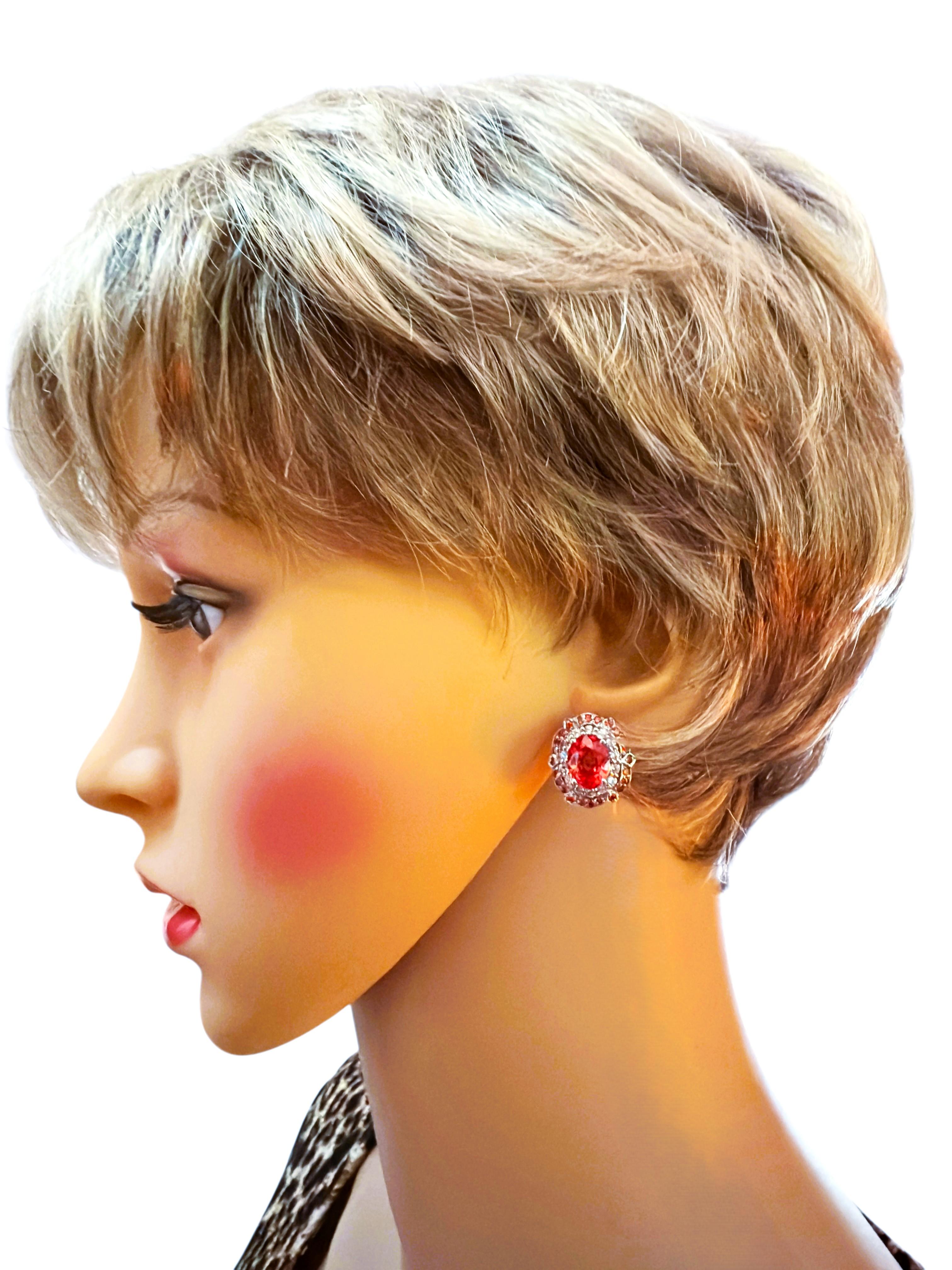 Women's New 7.9 Ct Sunset Orange Sapphire & Diamond Cut Sapphire Sterling Earrings For Sale