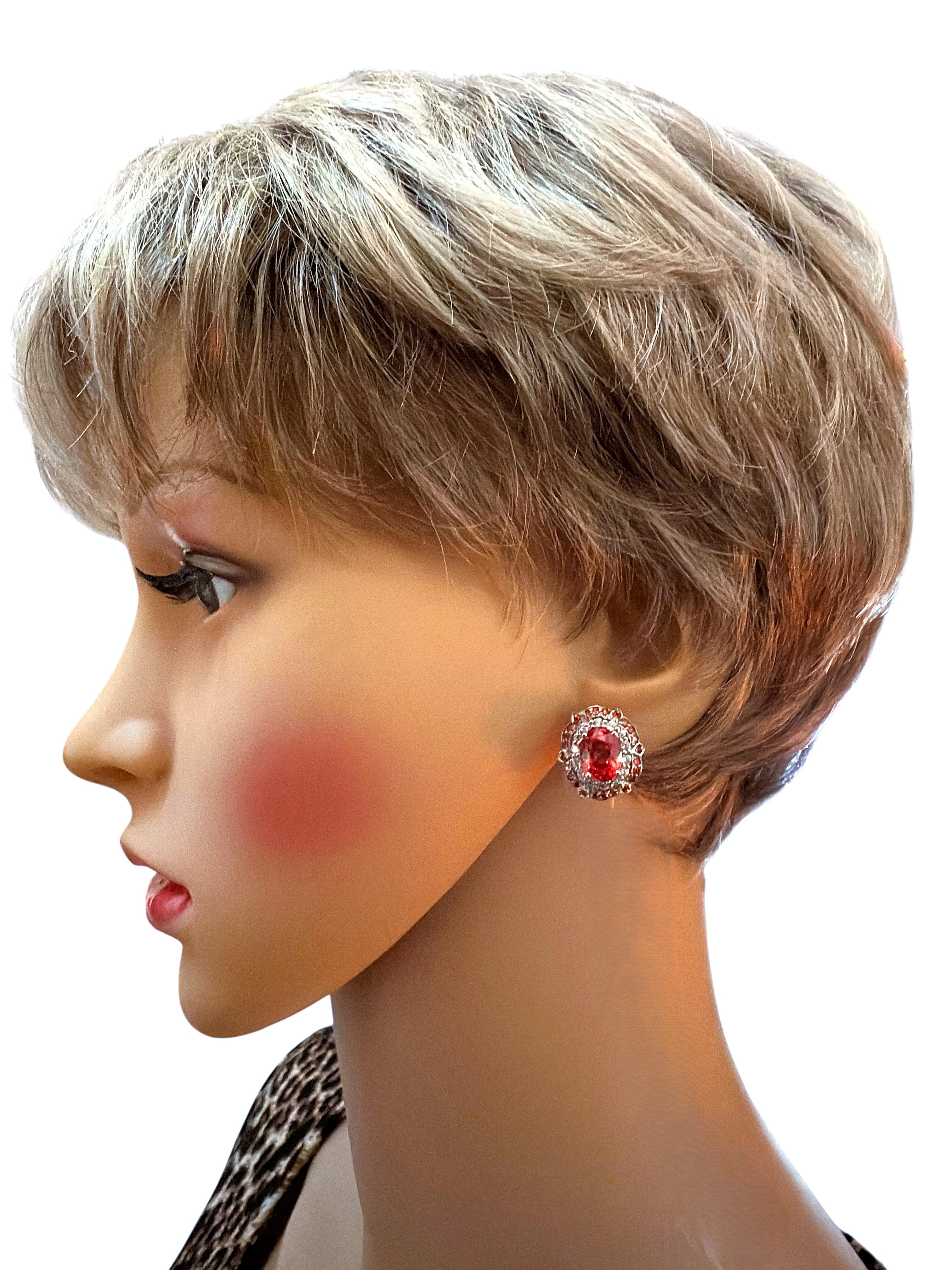 New 7.9 Ct Sunset Orange Sapphire & Diamond Cut Sapphire Sterling Earrings For Sale 1