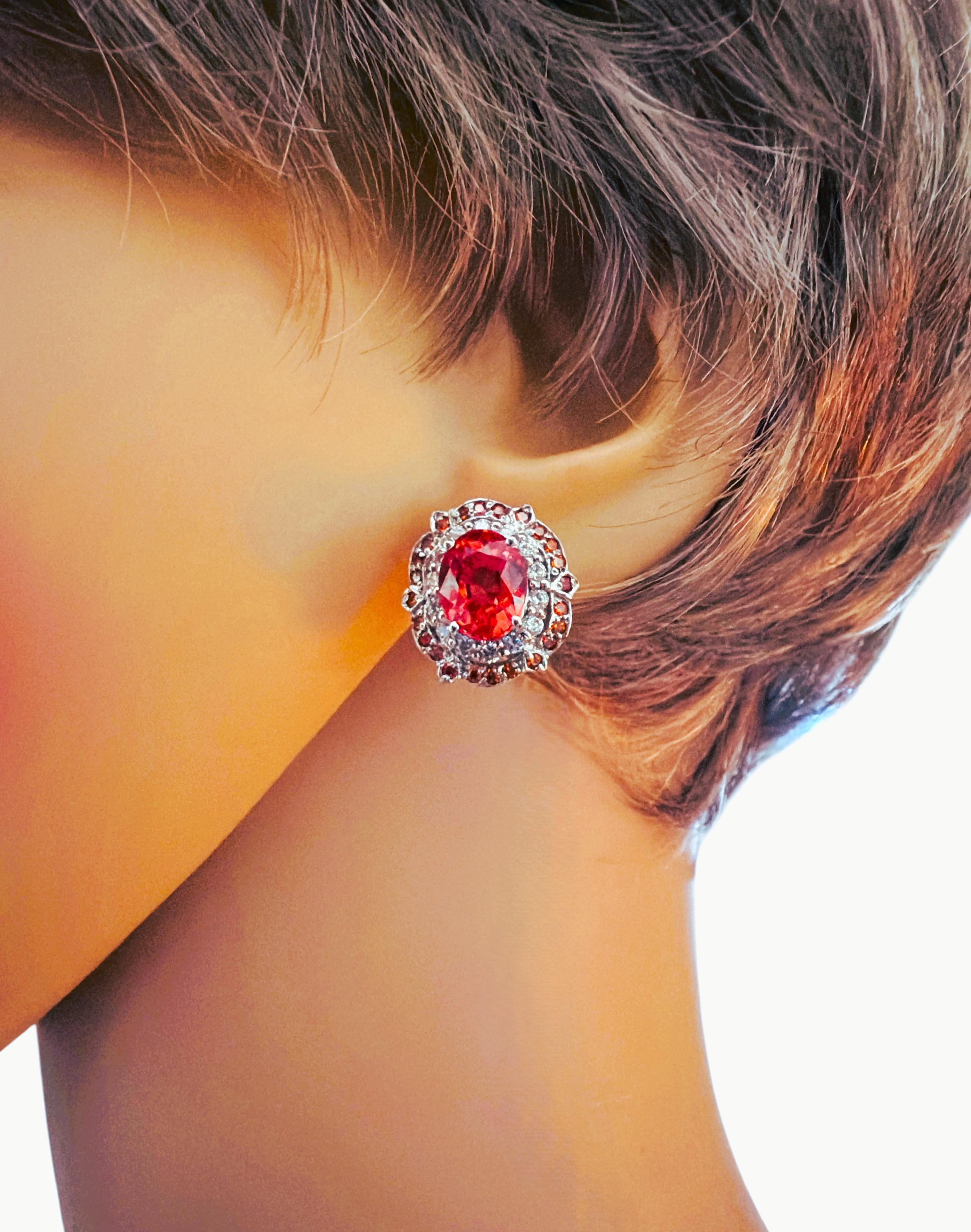 New 7.9 Ct Sunset Orange Sapphire & Diamond Cut Sapphire Sterling Earrings For Sale 2