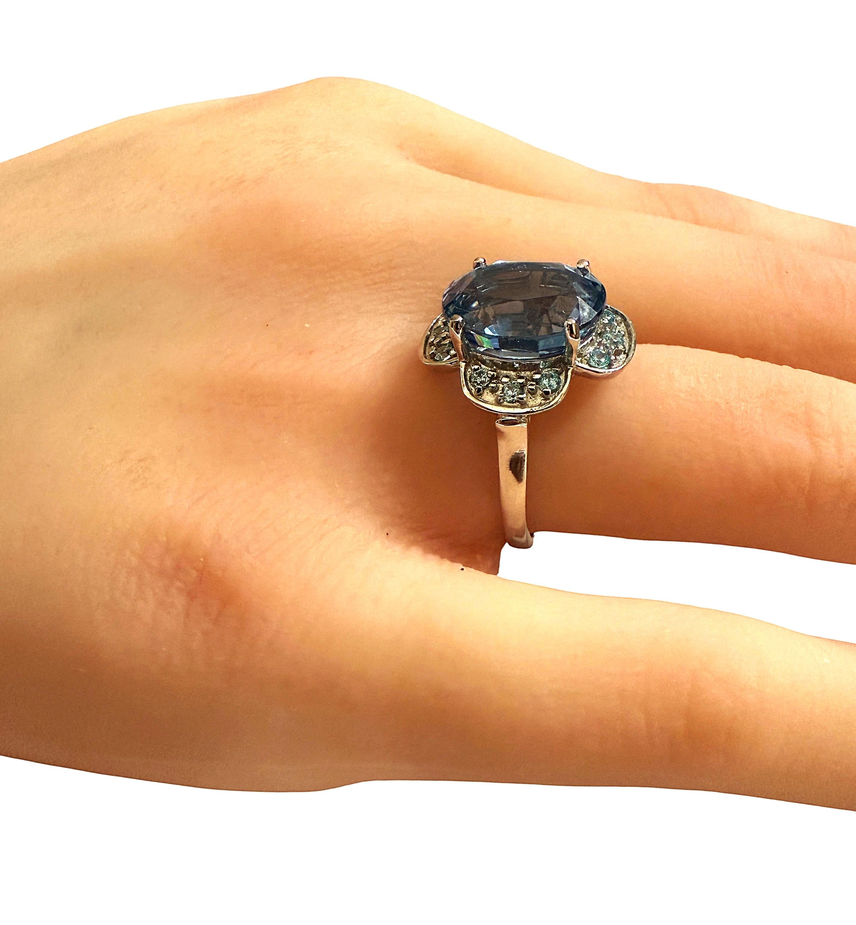Nuevo Anillo de Esterlina de Topacio Azul de Londres de 7,90 Quilates y Zafiro talla Diamante Corte oval
