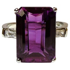 New 7.90 Carat Purple Emerald Cut & Baguette Sapphire Sterling Silver Ring