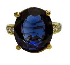 New 7.90 Carat Sapphire 24k Yellow Gold Plated Sterling Silver Ring