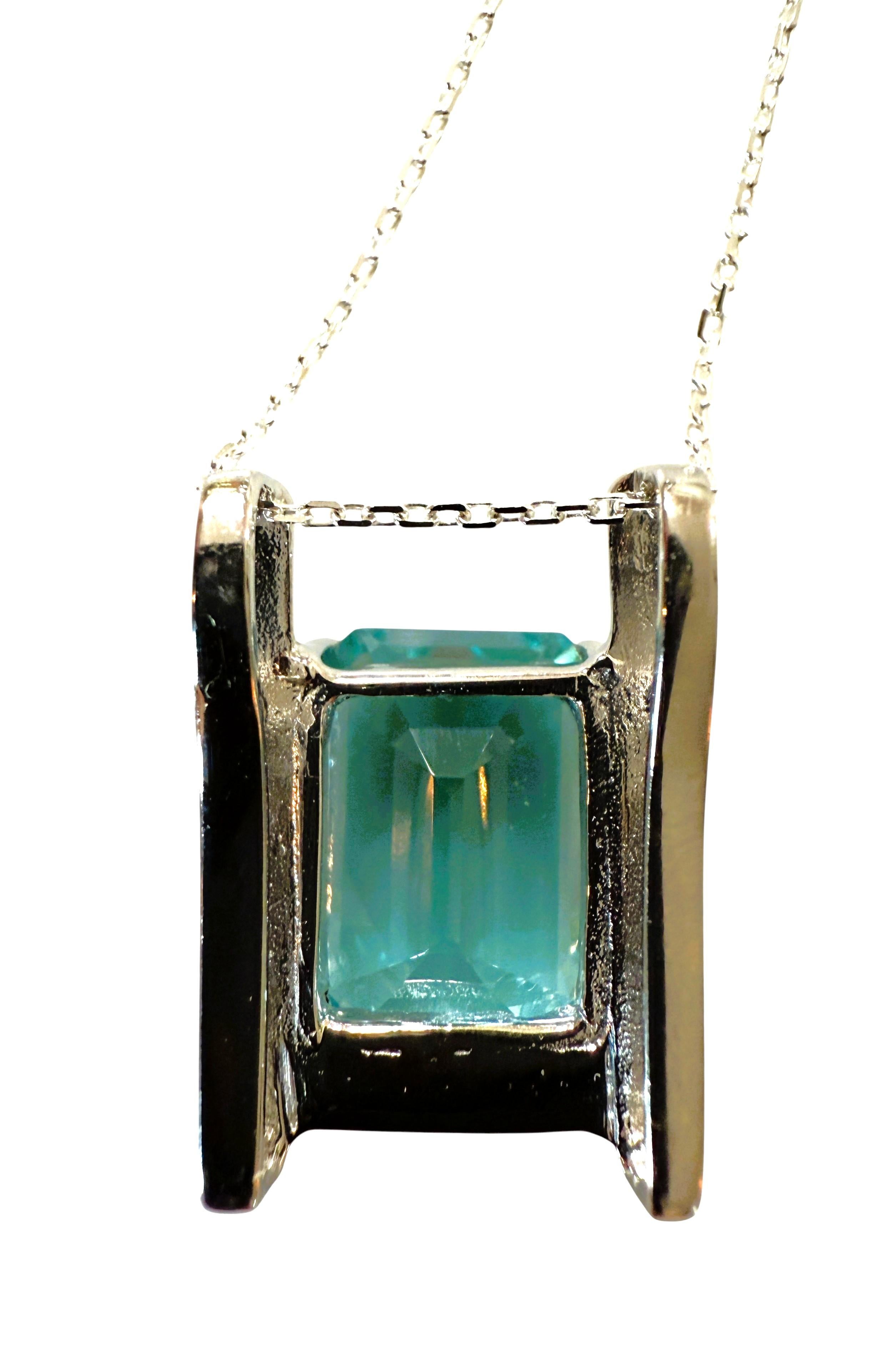 Donna New 7.95 Carat Bluish Green Paraiba Tourmaline Sterling Pendant Necklace 18