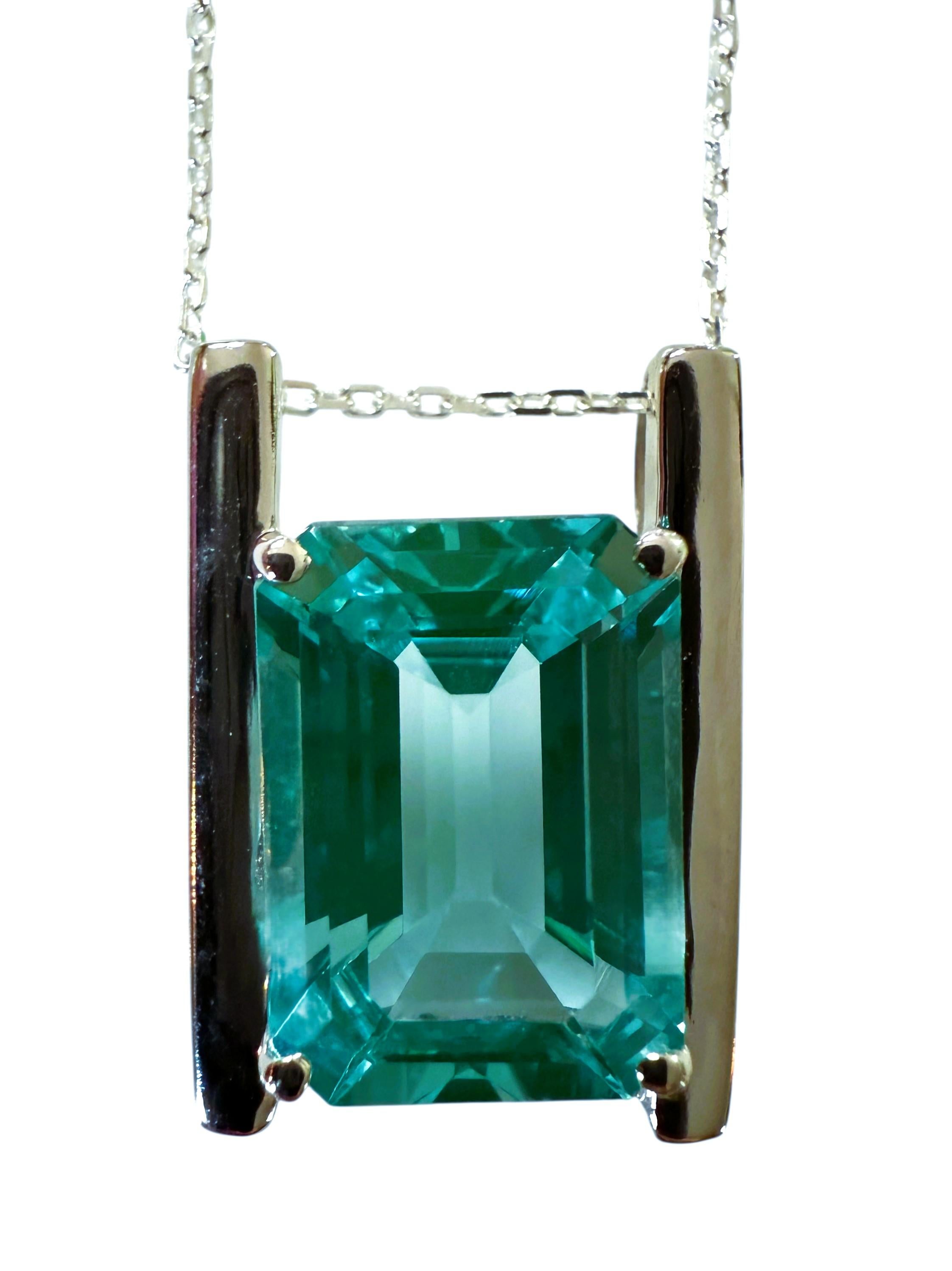 New 7.95 Carat Bluish Green Paraiba Tourmaline Sterling Pendant Necklace 18
