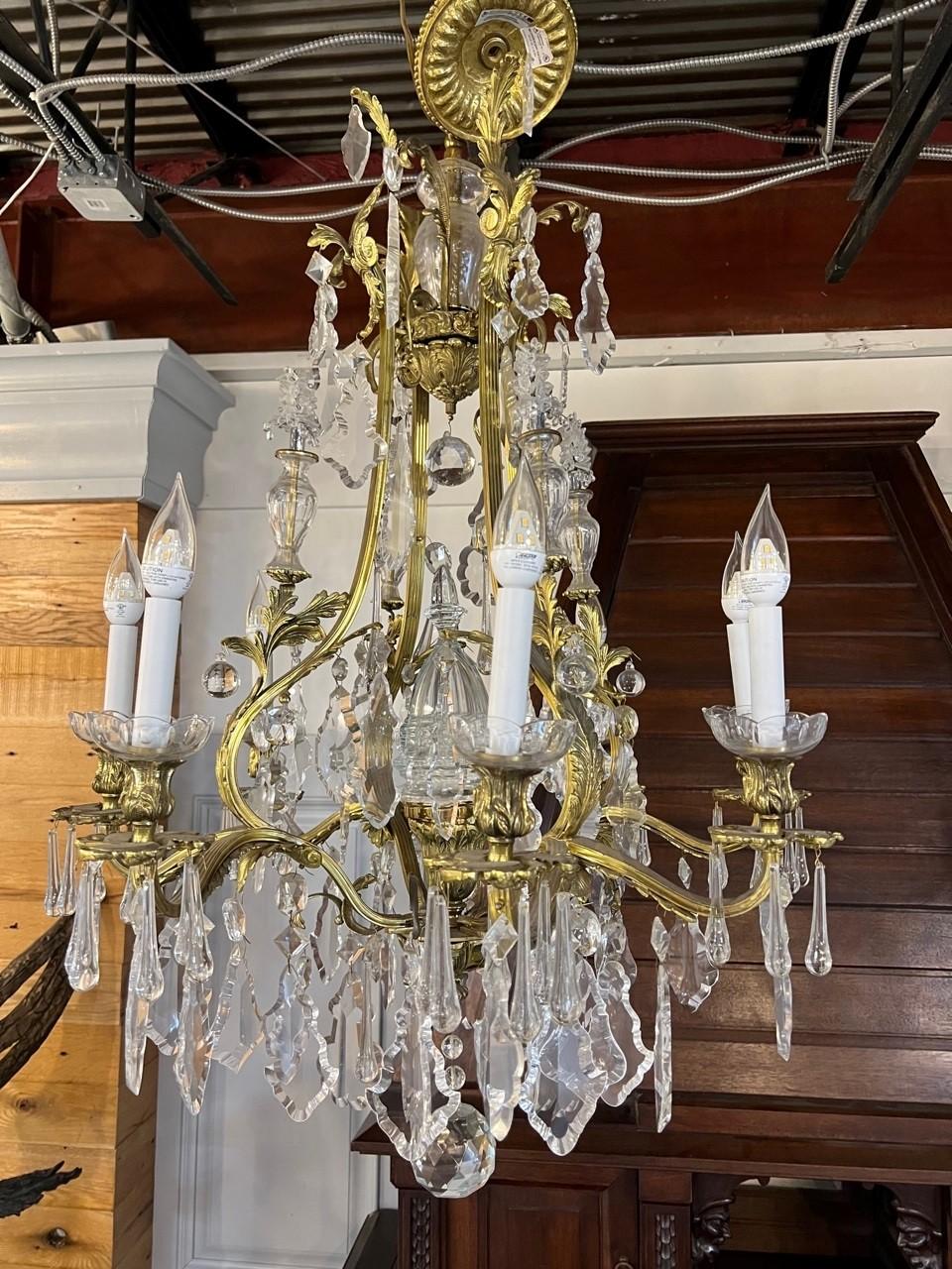 New 8 Arm Brass and Bohemian Hand Cut Crystal Chandelier Antique Brass Finish  For Sale 10