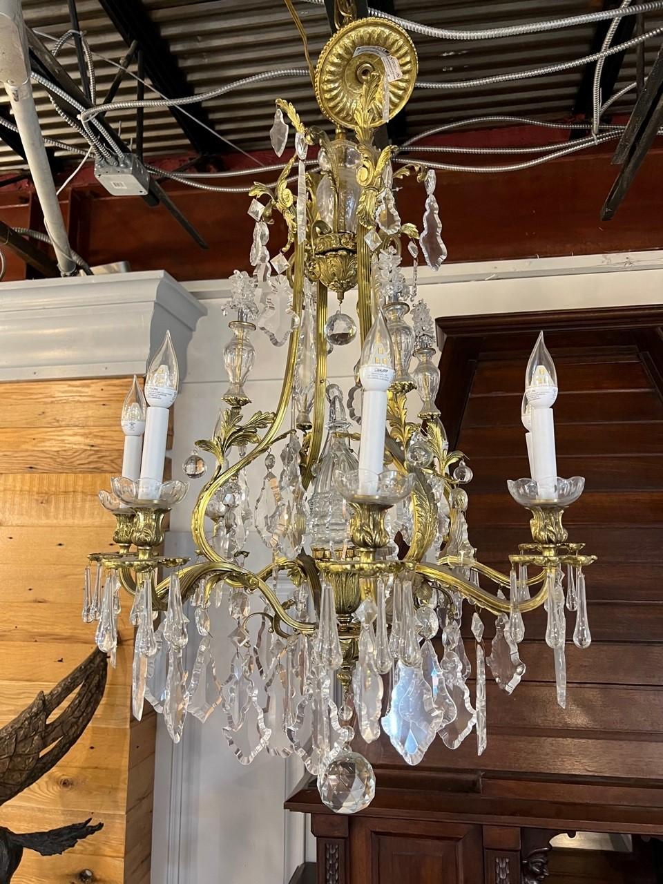 New 8 Arm Brass and Bohemian Hand Cut Crystal Chandelier Antique Brass Finish  For Sale 11