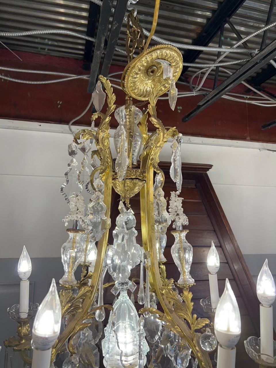 Contemporary New 8 Arm Brass and Bohemian Hand Cut Crystal Chandelier Antique Brass Finish  For Sale