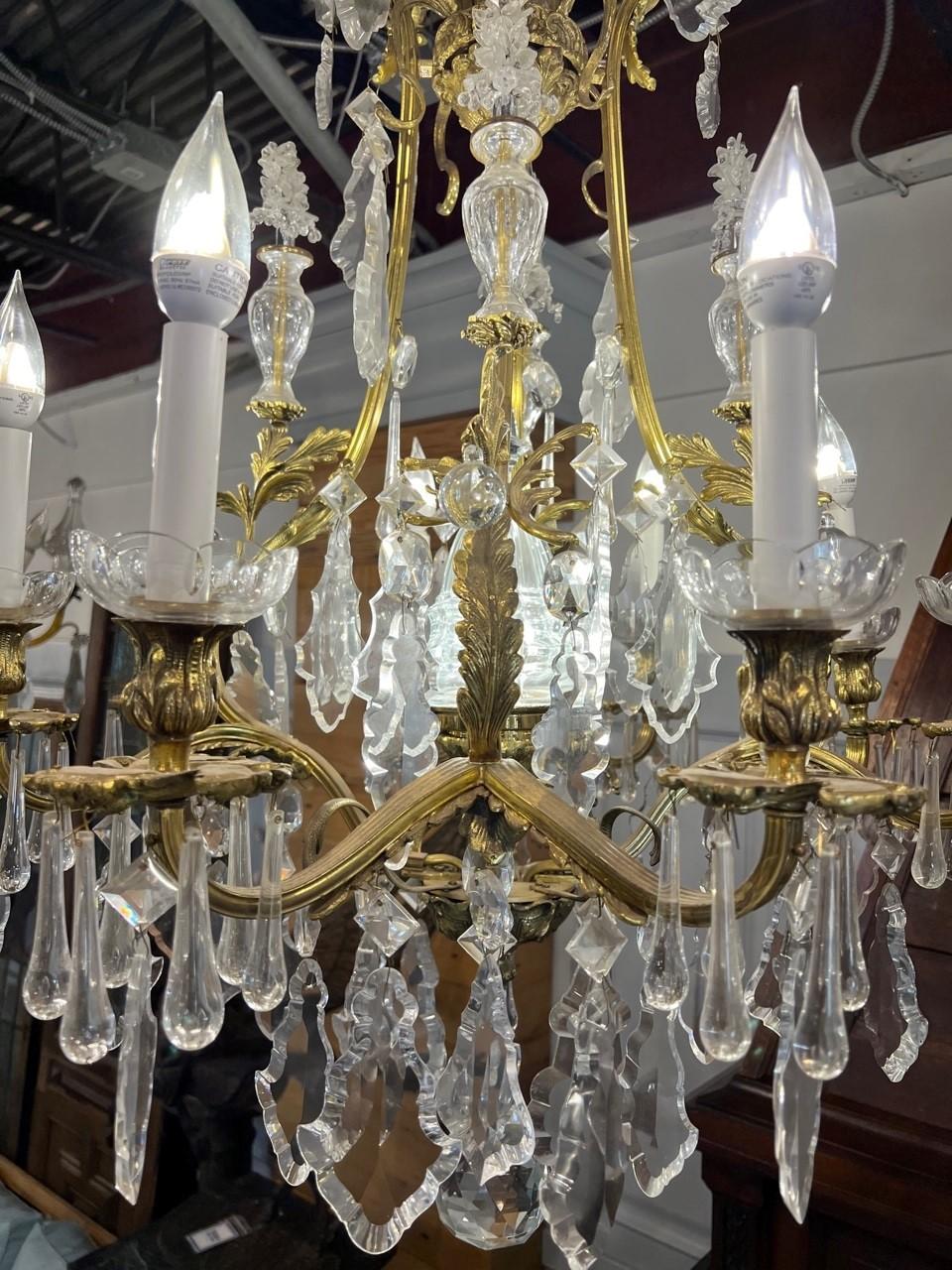 New 8 Arm Brass and Bohemian Hand Cut Crystal Chandelier Antique Brass Finish  For Sale 4