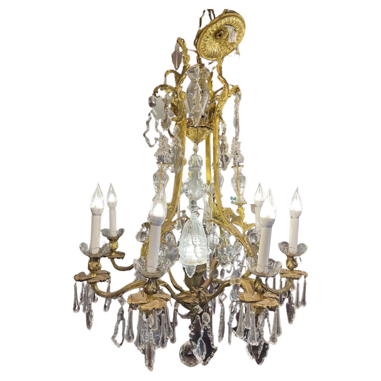 New 8 Arm Brass and Bohemian Hand Cut Crystal Chandelier Antique Brass Finish  For Sale