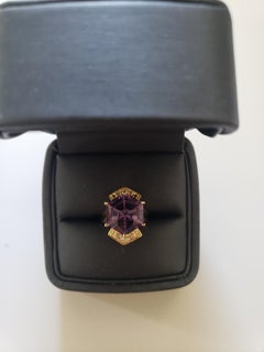 NUOVO 8 Ct. Anello con ametista naturale e diamanti in oro giallo massiccio 14k