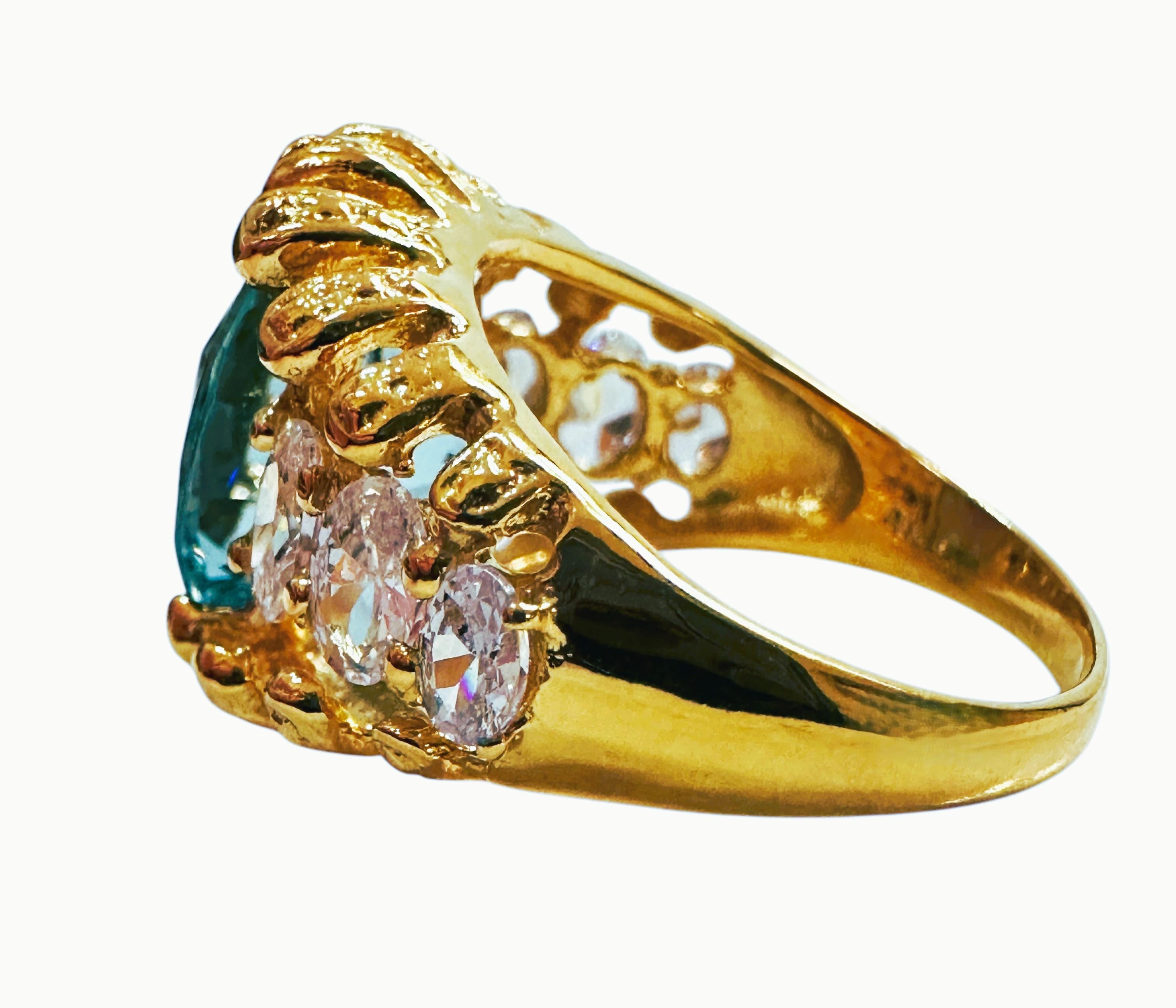 Art déco New 8.05 Carat Neon Blue Paraiba Tourmaline & White Sapphire Y Gold Pl Ring