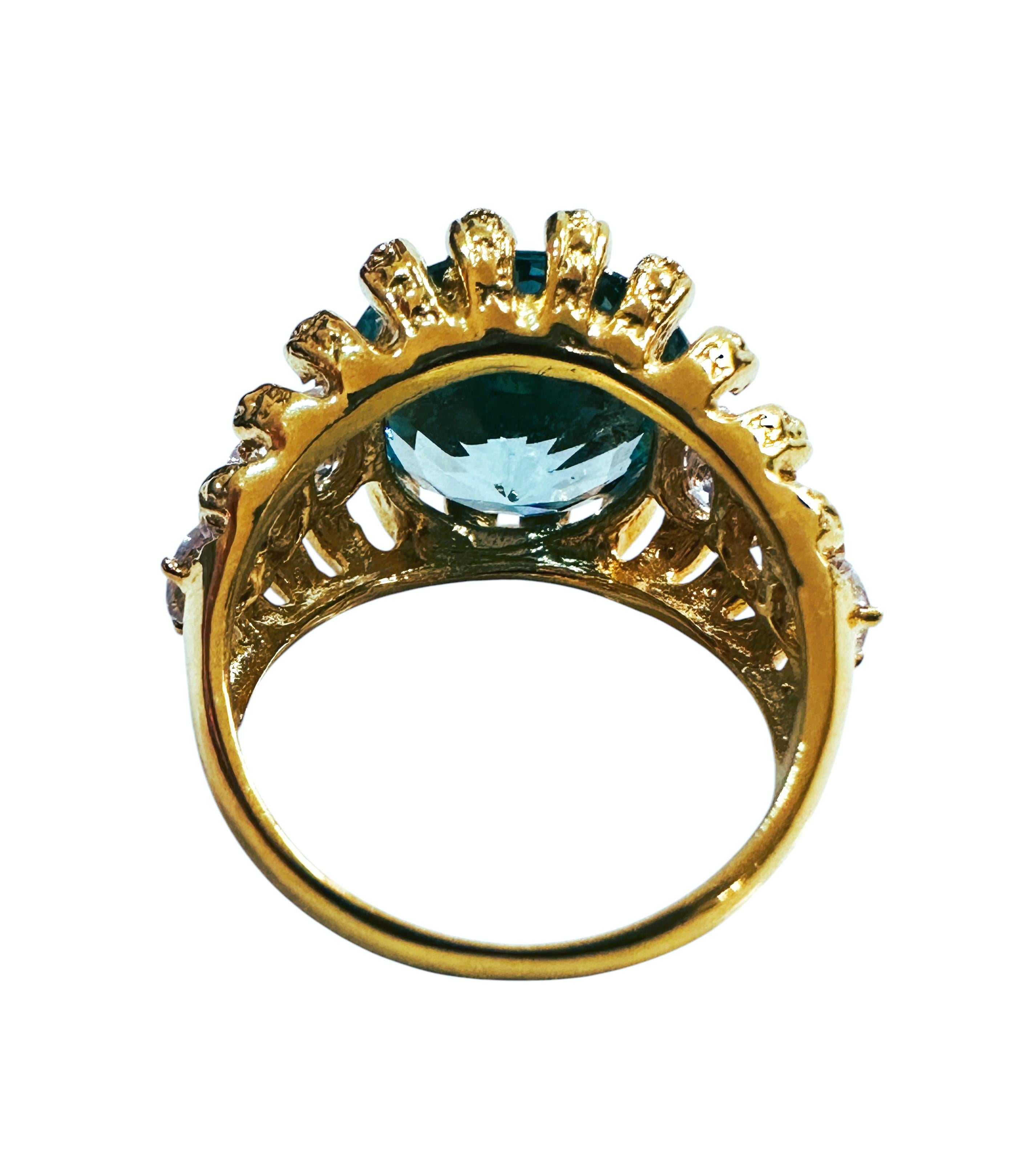 Taille ronde New 8.05 Carat Neon Blue Paraiba Tourmaline & White Sapphire Y Gold Pl Ring